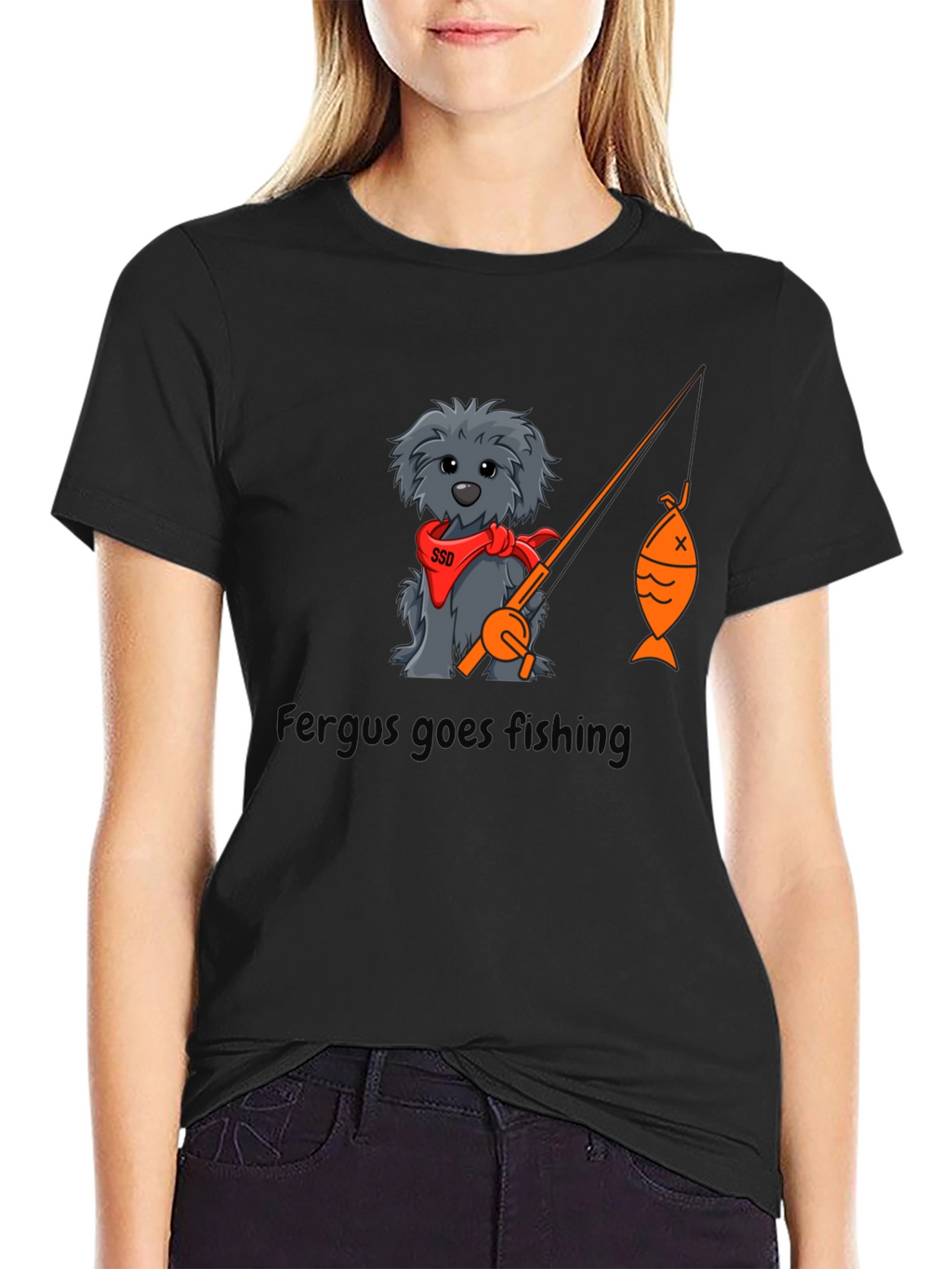 Fergus Goes Fishing Black T-Shirt