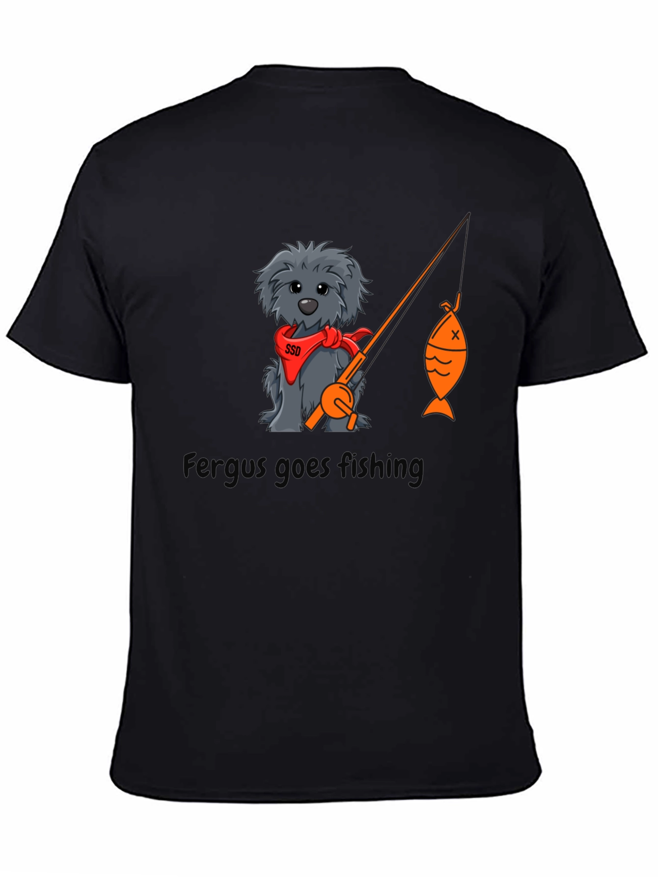 Fergus Goes Fishing Black T-Shirt