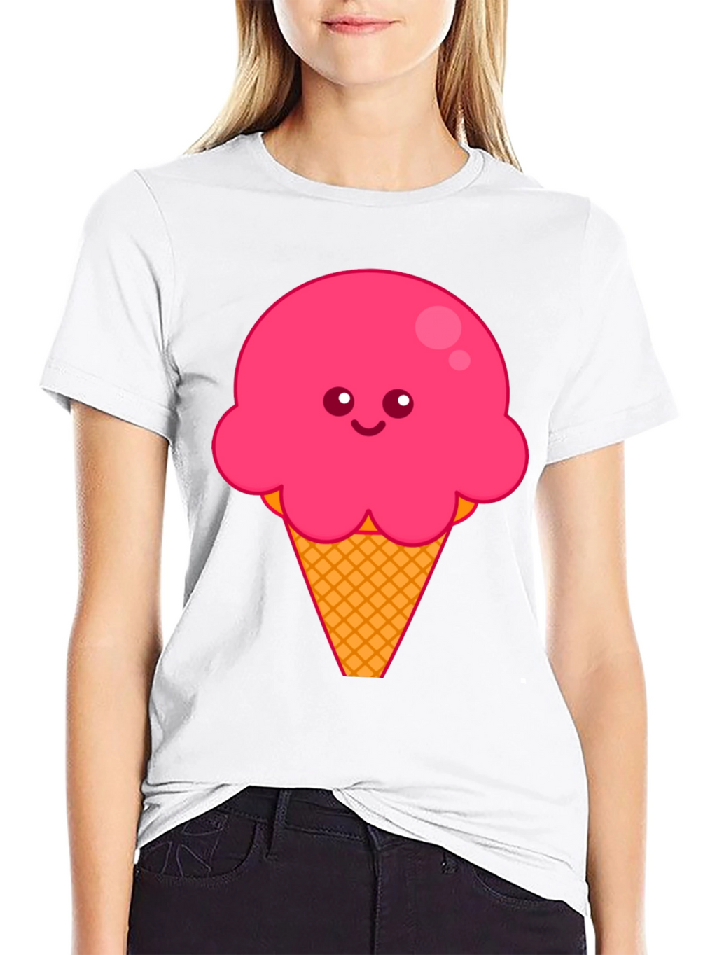 Cute Ice Cream Graphic Tee - Black Cotton T-Shirt