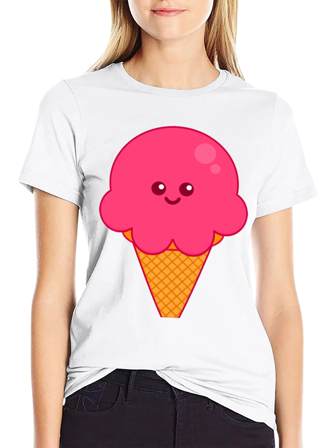 Cute Ice Cream Graphic Tee - Black Cotton T-Shirt
