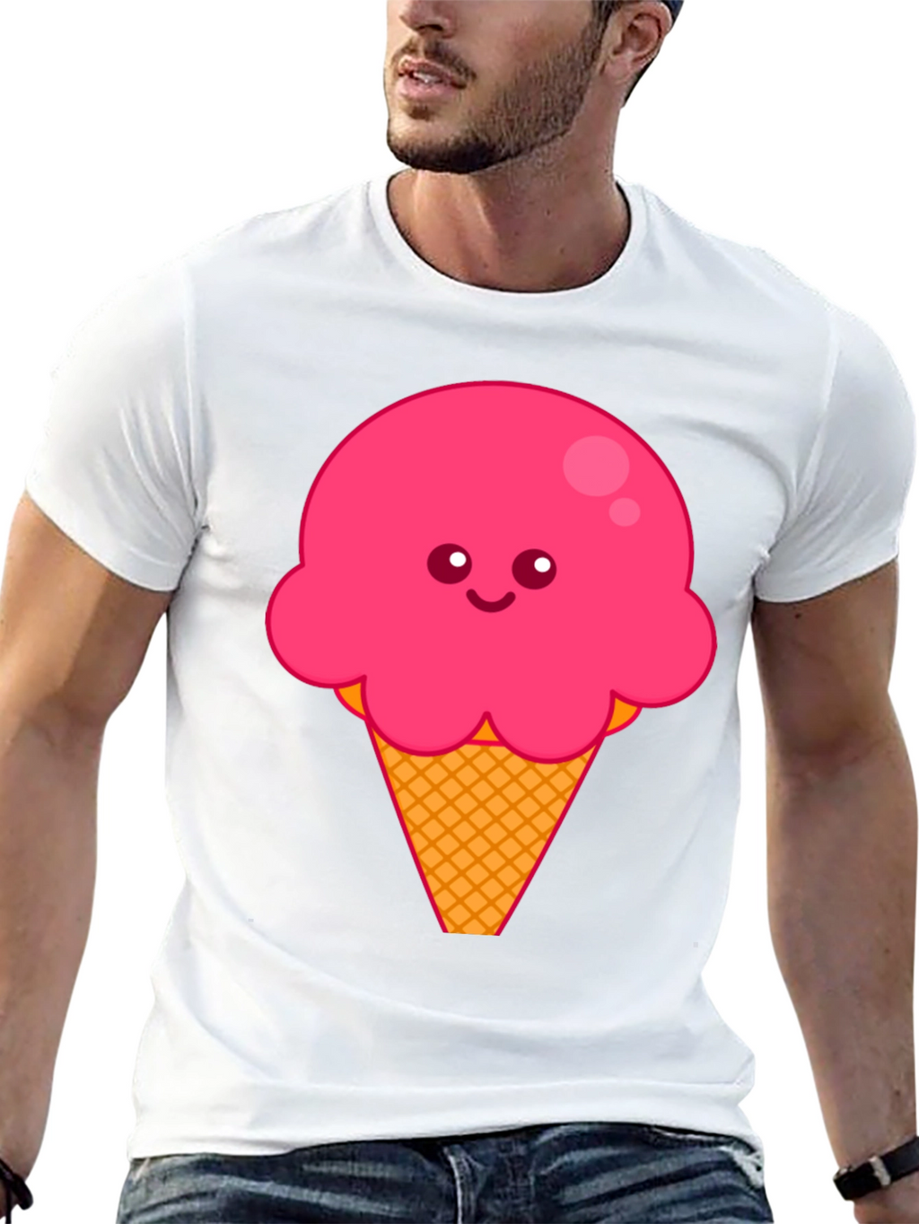 Cute Ice Cream Graphic Tee - Black Cotton T-Shirt
