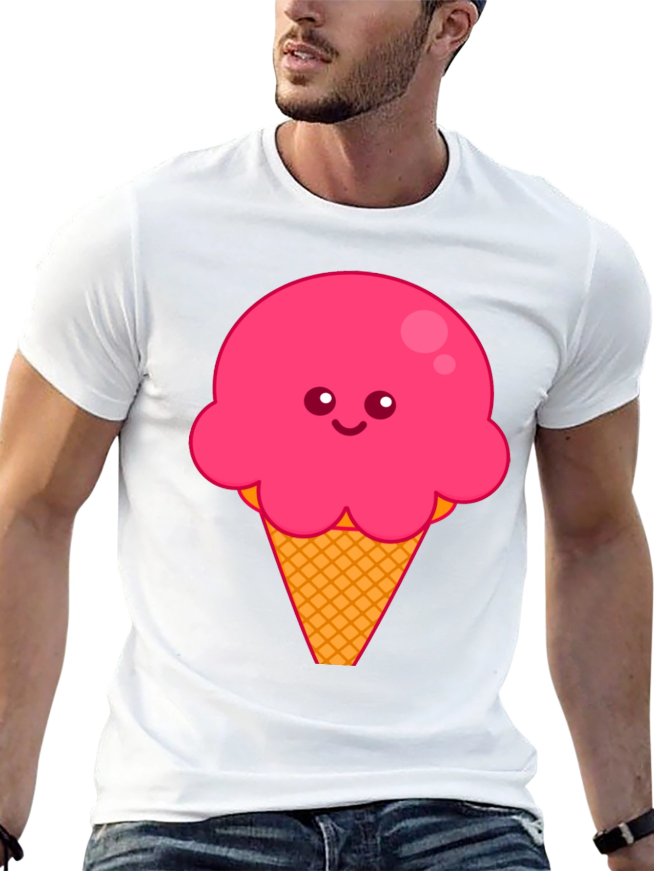 Cute Ice Cream Graphic Tee - Black Cotton T-Shirt