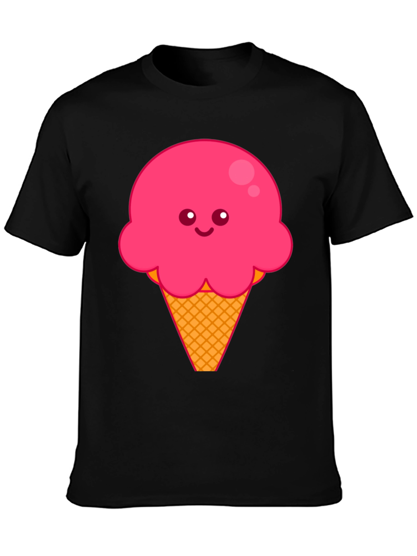 Cute Ice Cream Graphic Tee - Black Cotton T-Shirt