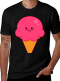 Cute Ice Cream Graphic Tee - Black Cotton T-Shirt