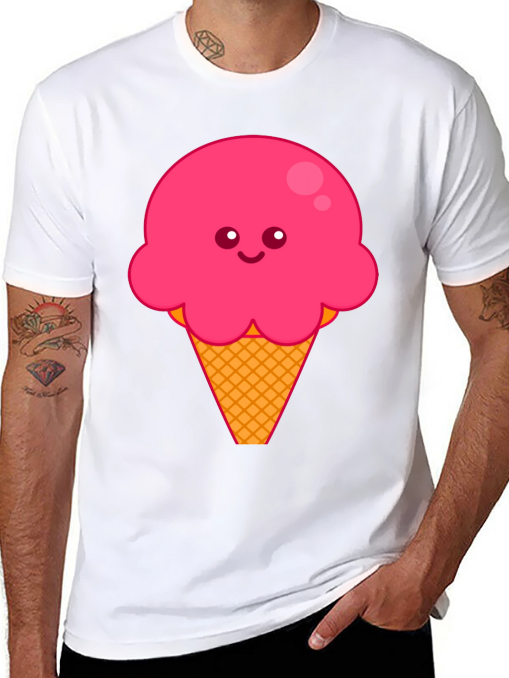 Cute Ice Cream Graphic Tee - Black Cotton T-Shirt