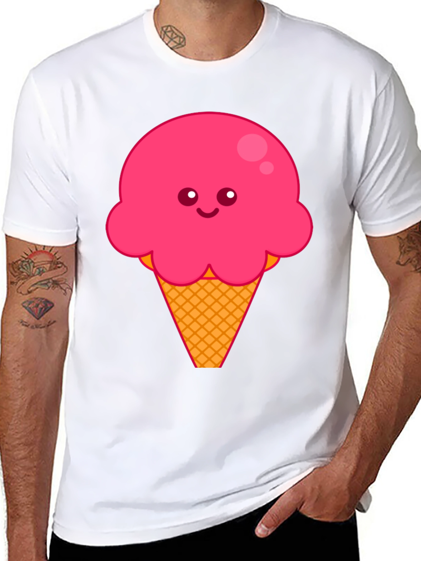Cute Ice Cream Graphic Tee - Black Cotton T-Shirt
