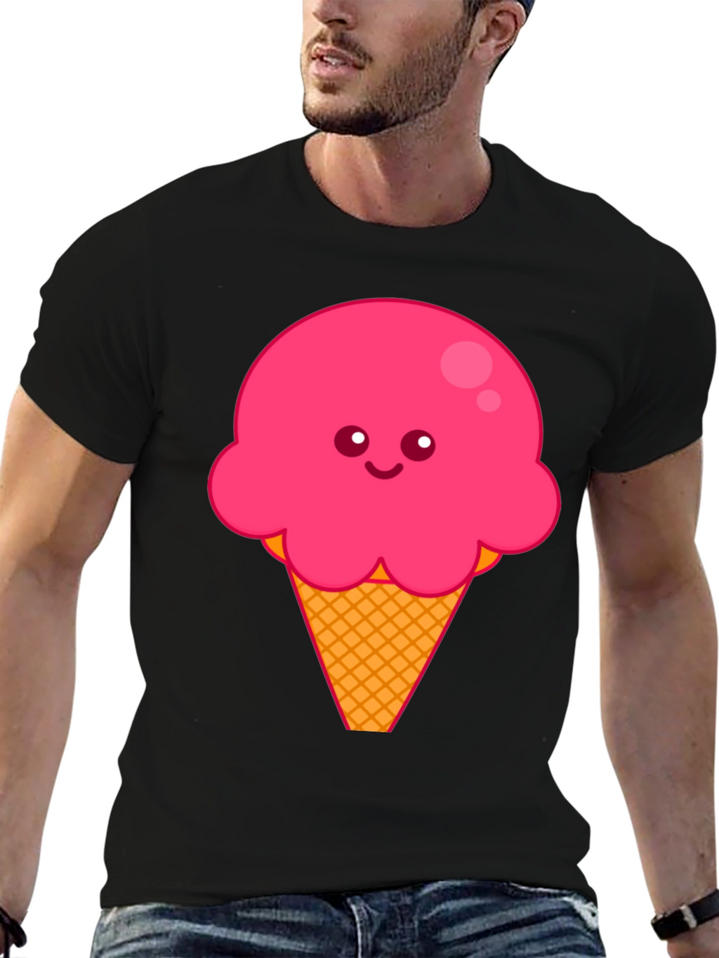 Cute Ice Cream Graphic Tee - Black Cotton T-Shirt