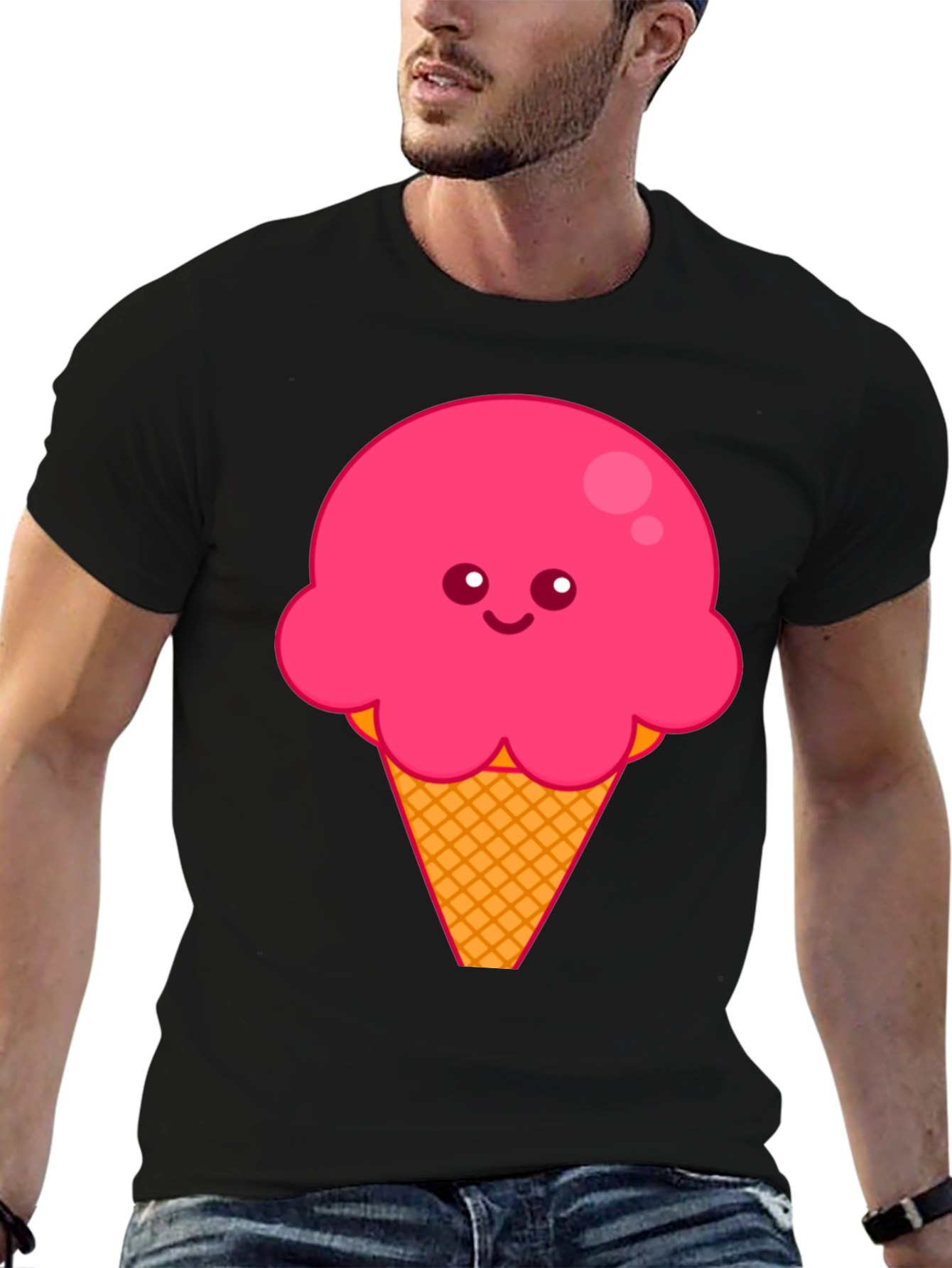 Cute Ice Cream Graphic Tee - Black Cotton T-Shirt