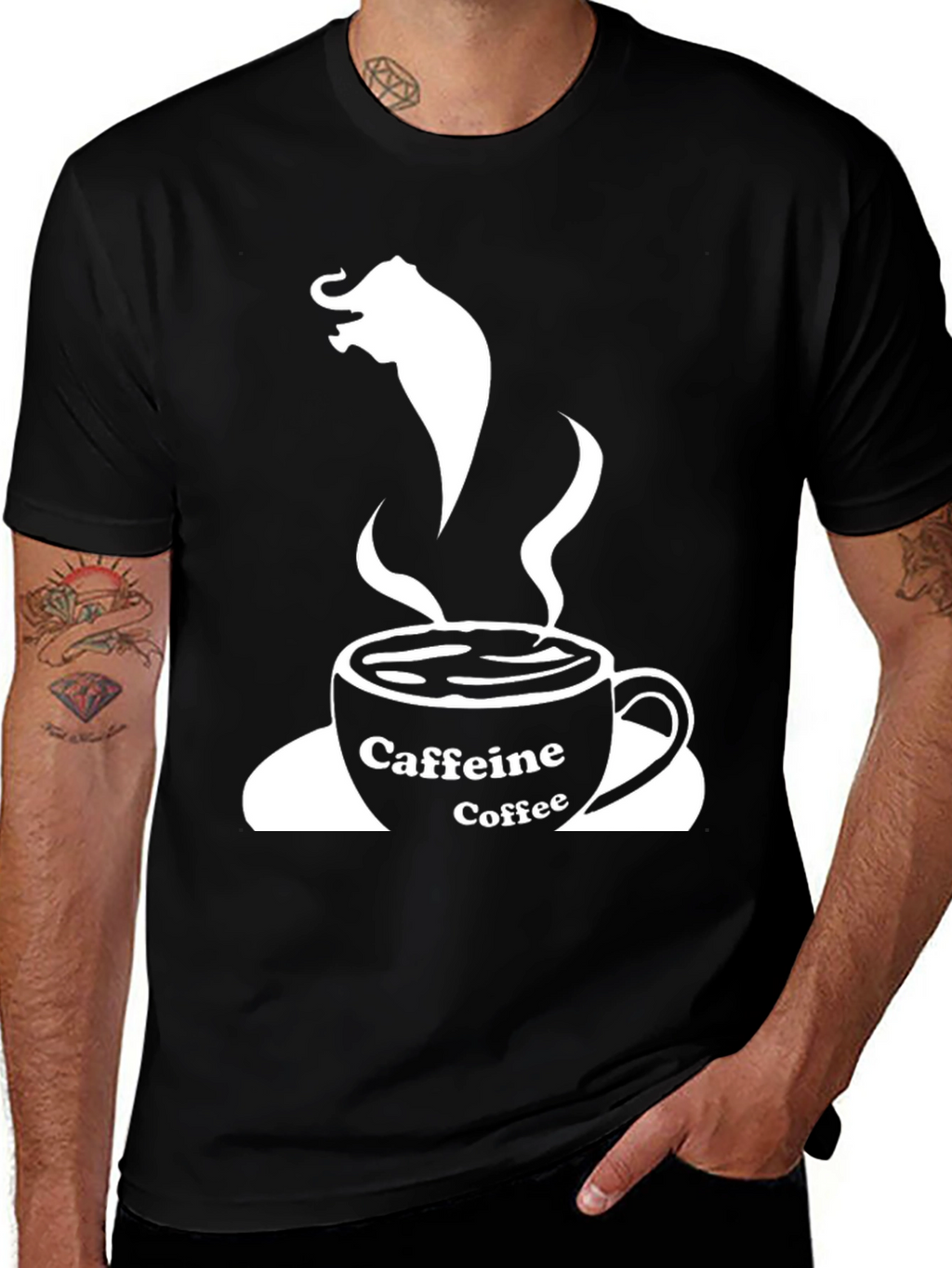 Caffeine Coffee Elephant T-Shirt - Black