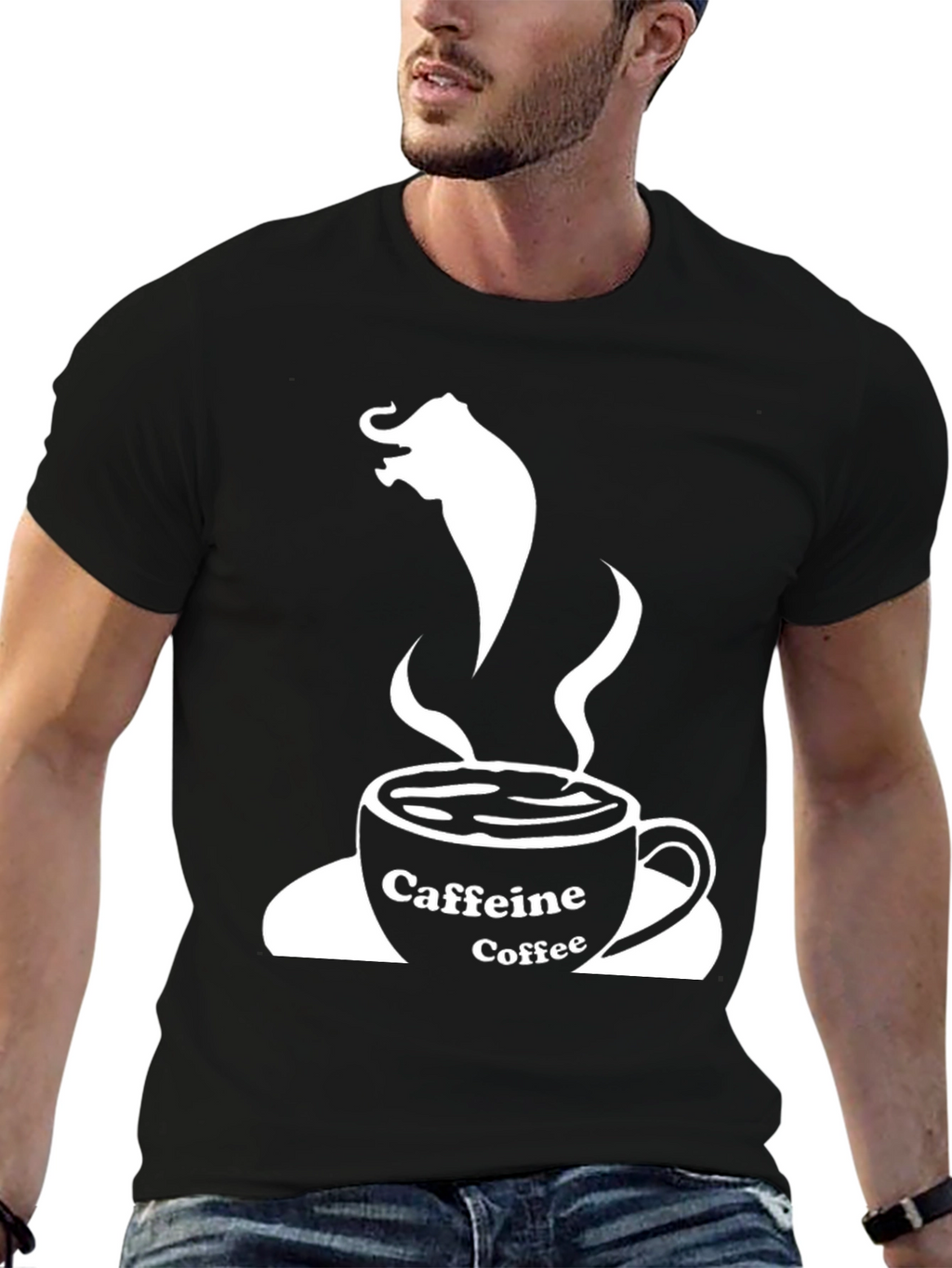 Caffeine Coffee Elephant T-Shirt - Black