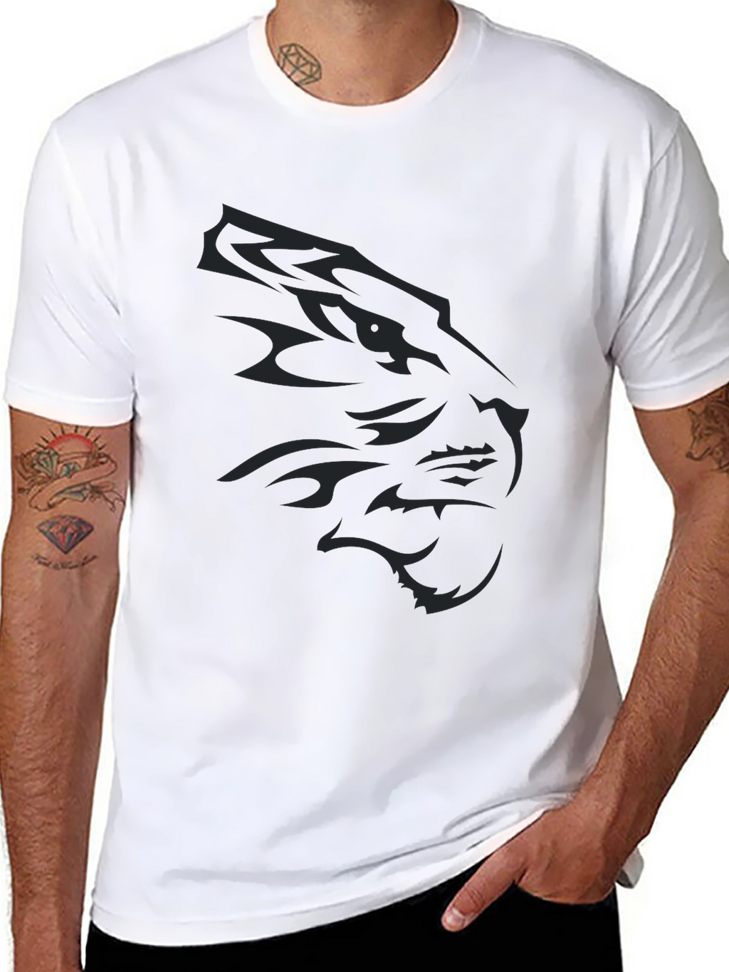 Mens Black T-Shirt with Animal Graphic