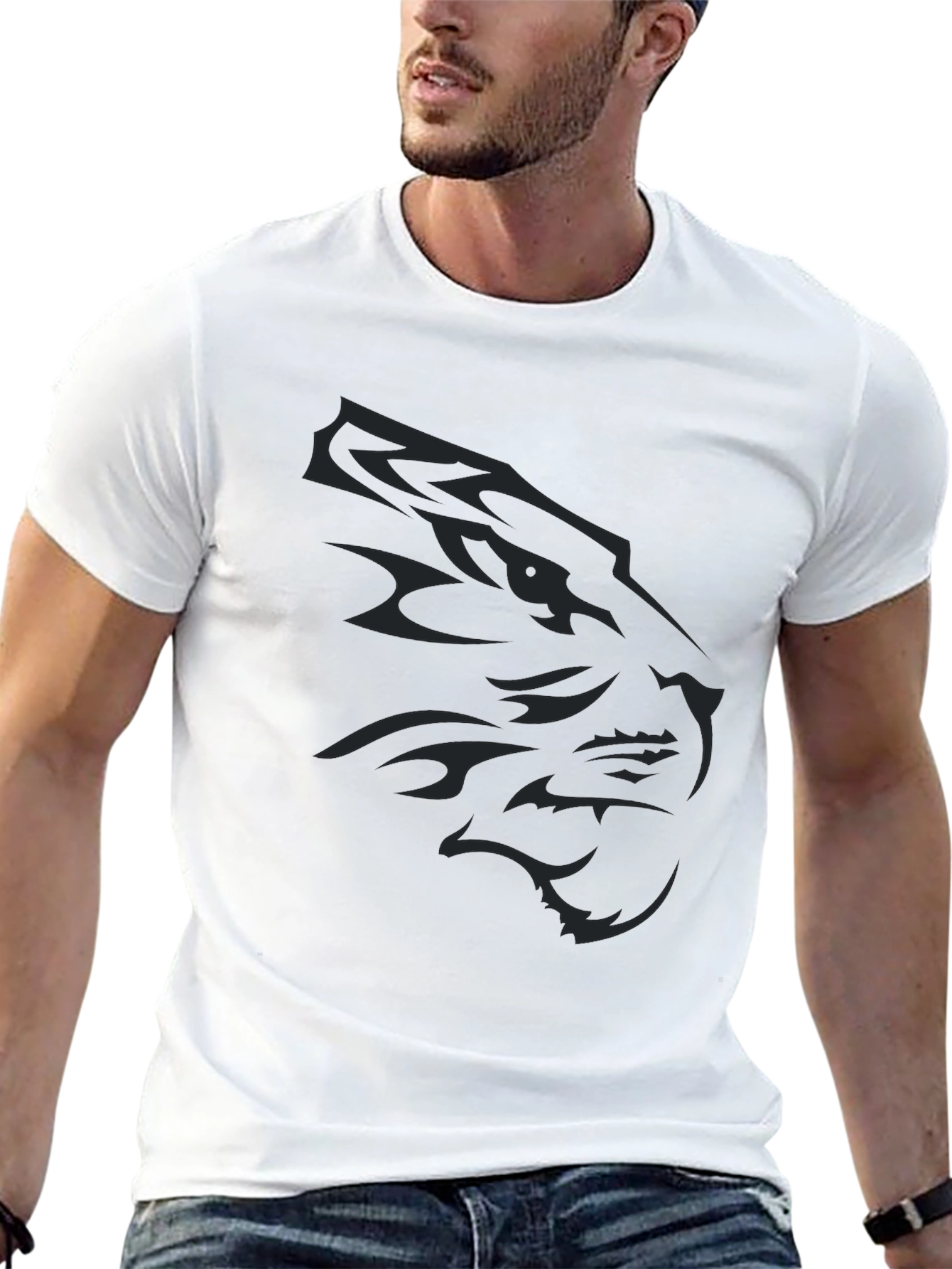 Mens Black T-Shirt with Animal Graphic