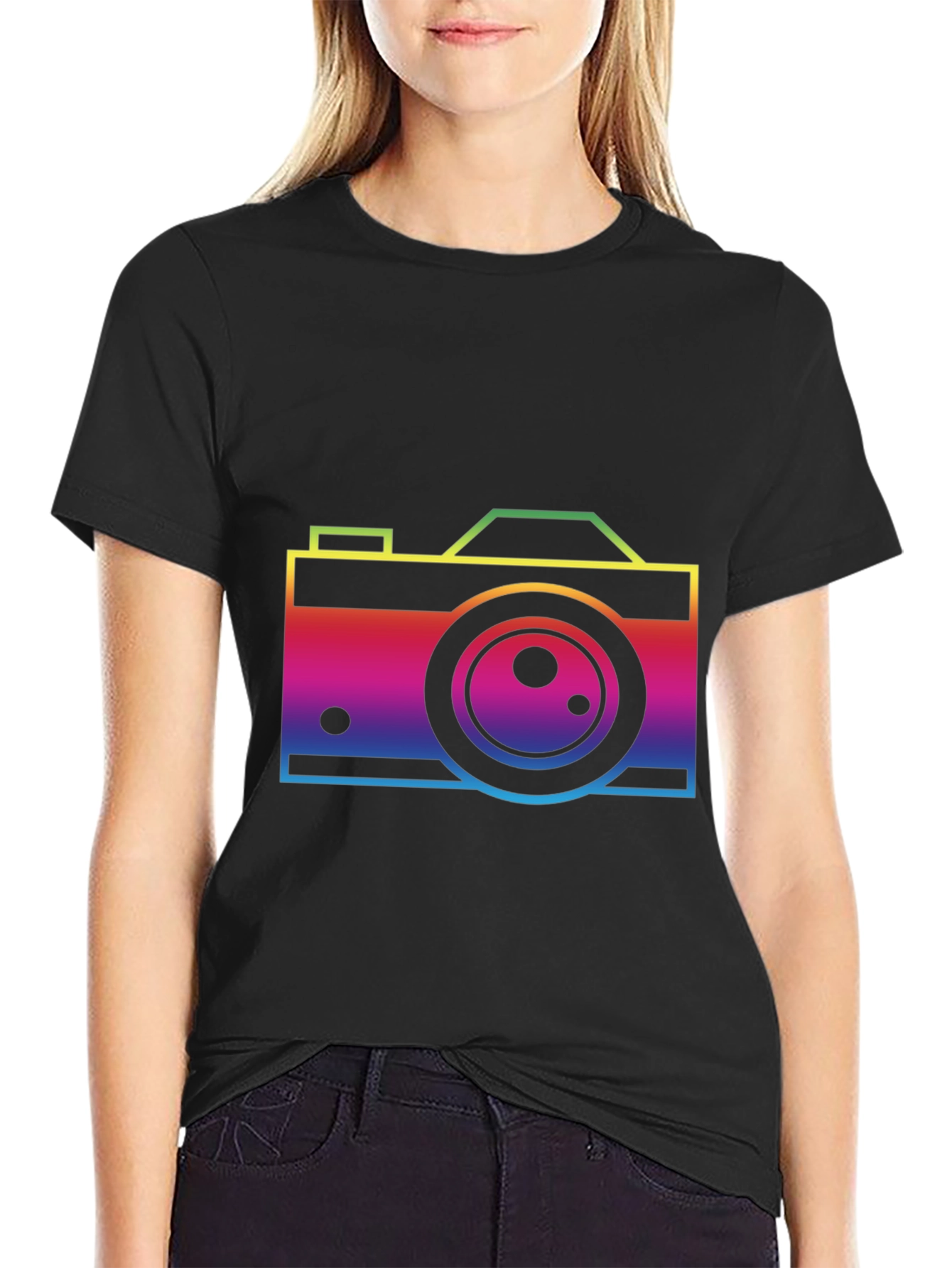 Rainbow Camera Graphic T-Shirt - Black Cotton Tee