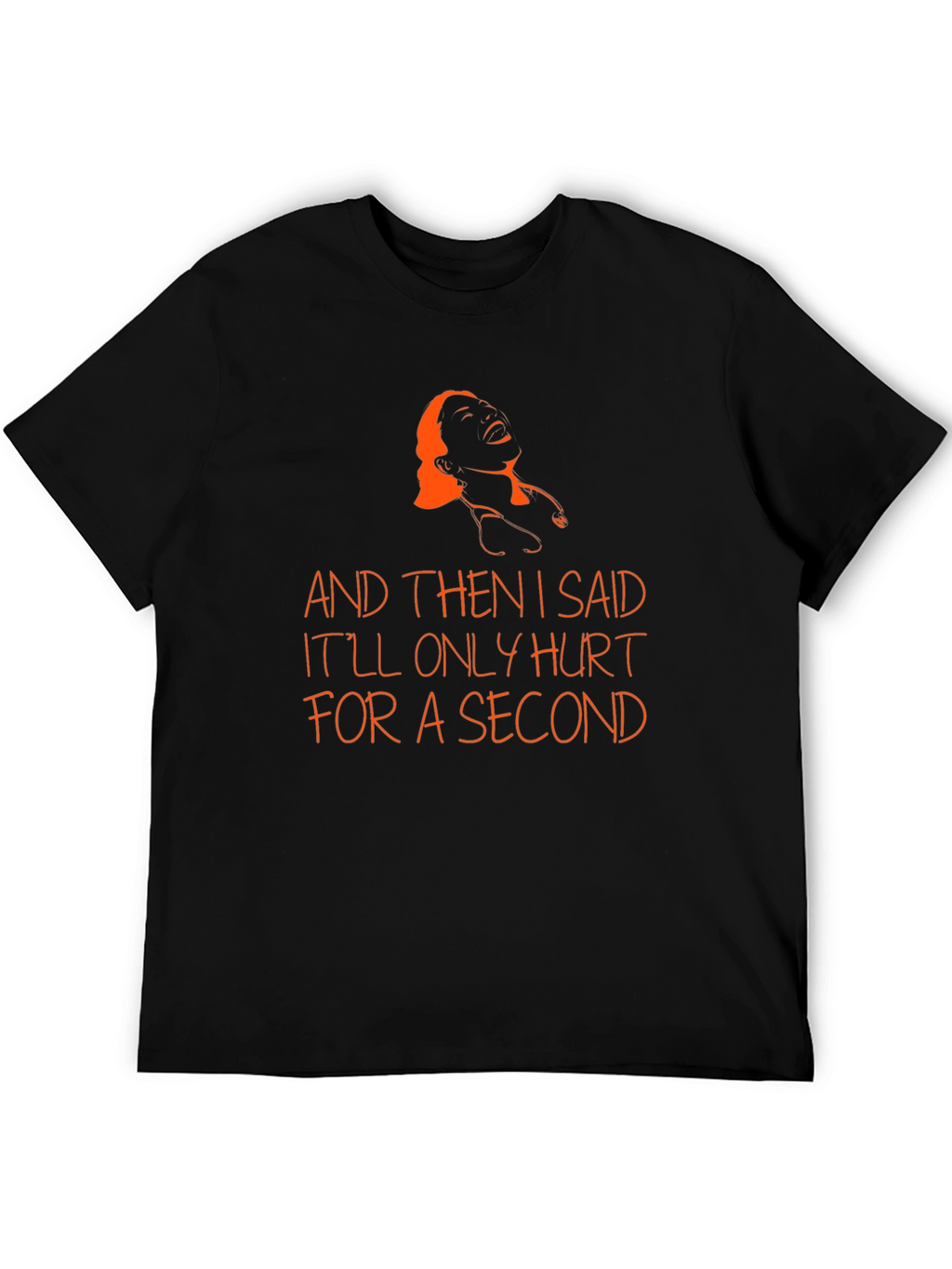 Funny Black T-Shirt with Orange Text and Design