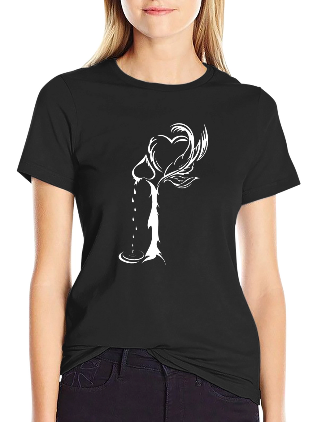 Heart Dagger Graphic Tee - Stylish Black Cotton T-Shirt