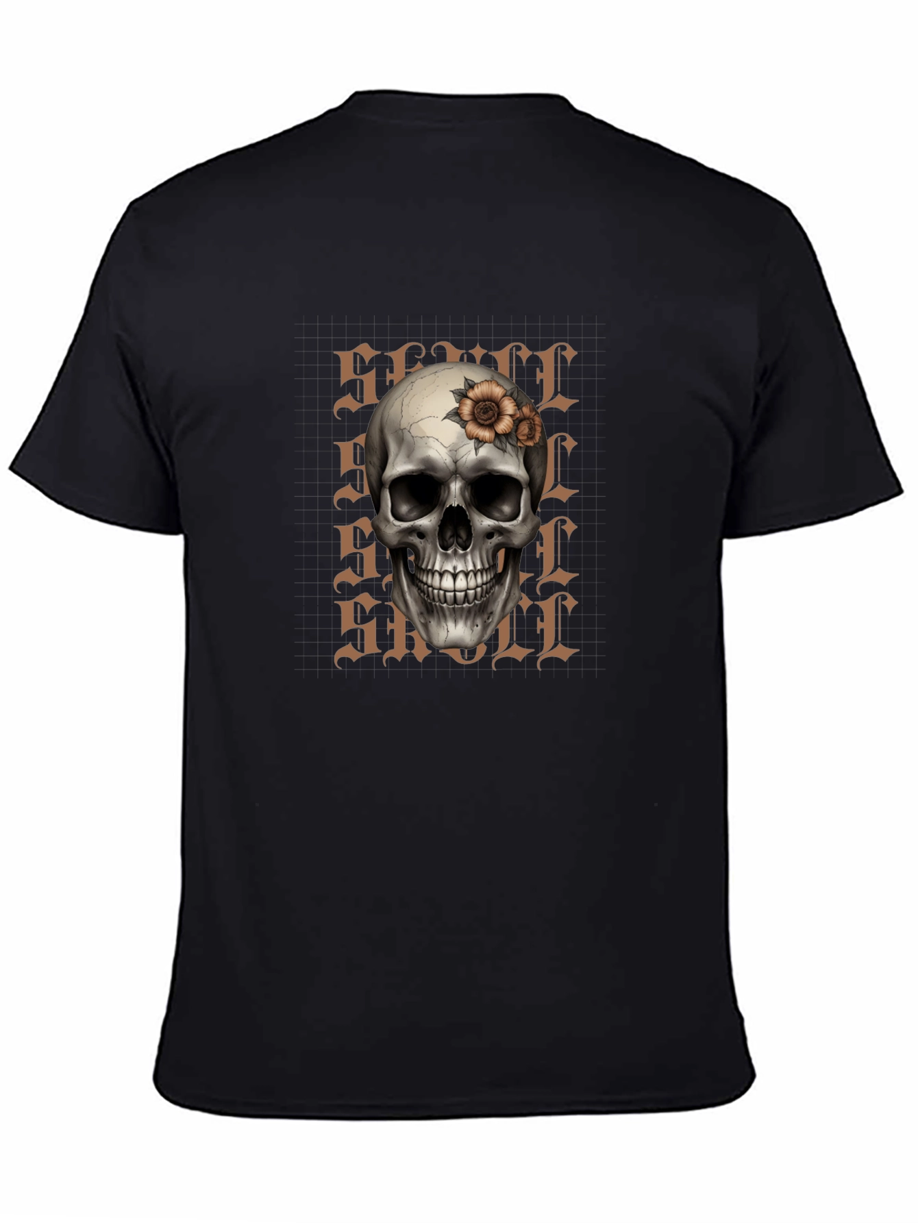 Skull and Flower Graphic Print T-Shirt