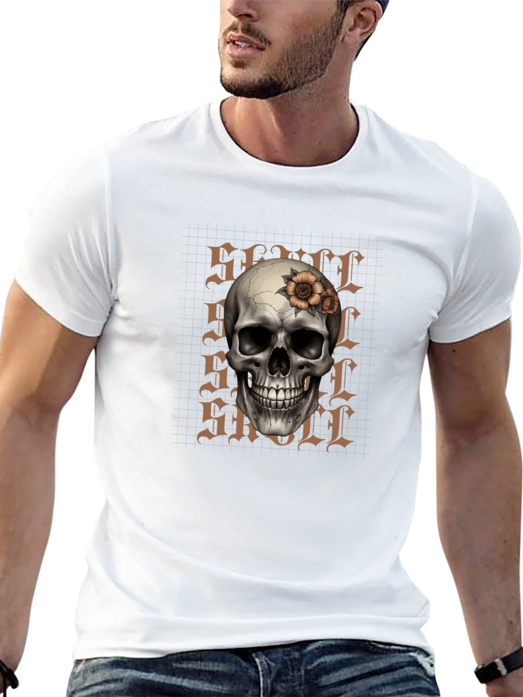 Skull and Flower Graphic Print T-Shirt