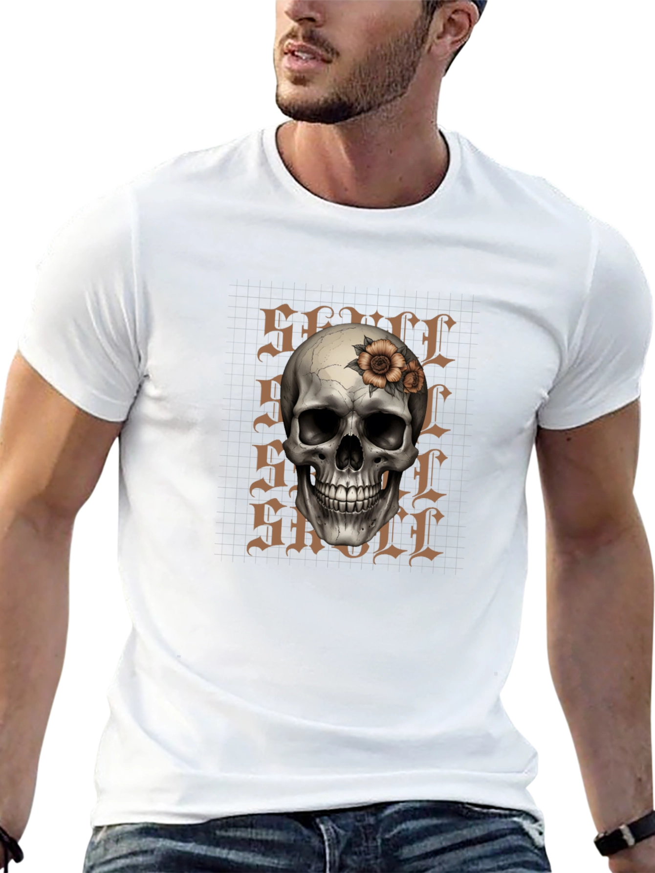 Skull and Flower Graphic Print T-Shirt