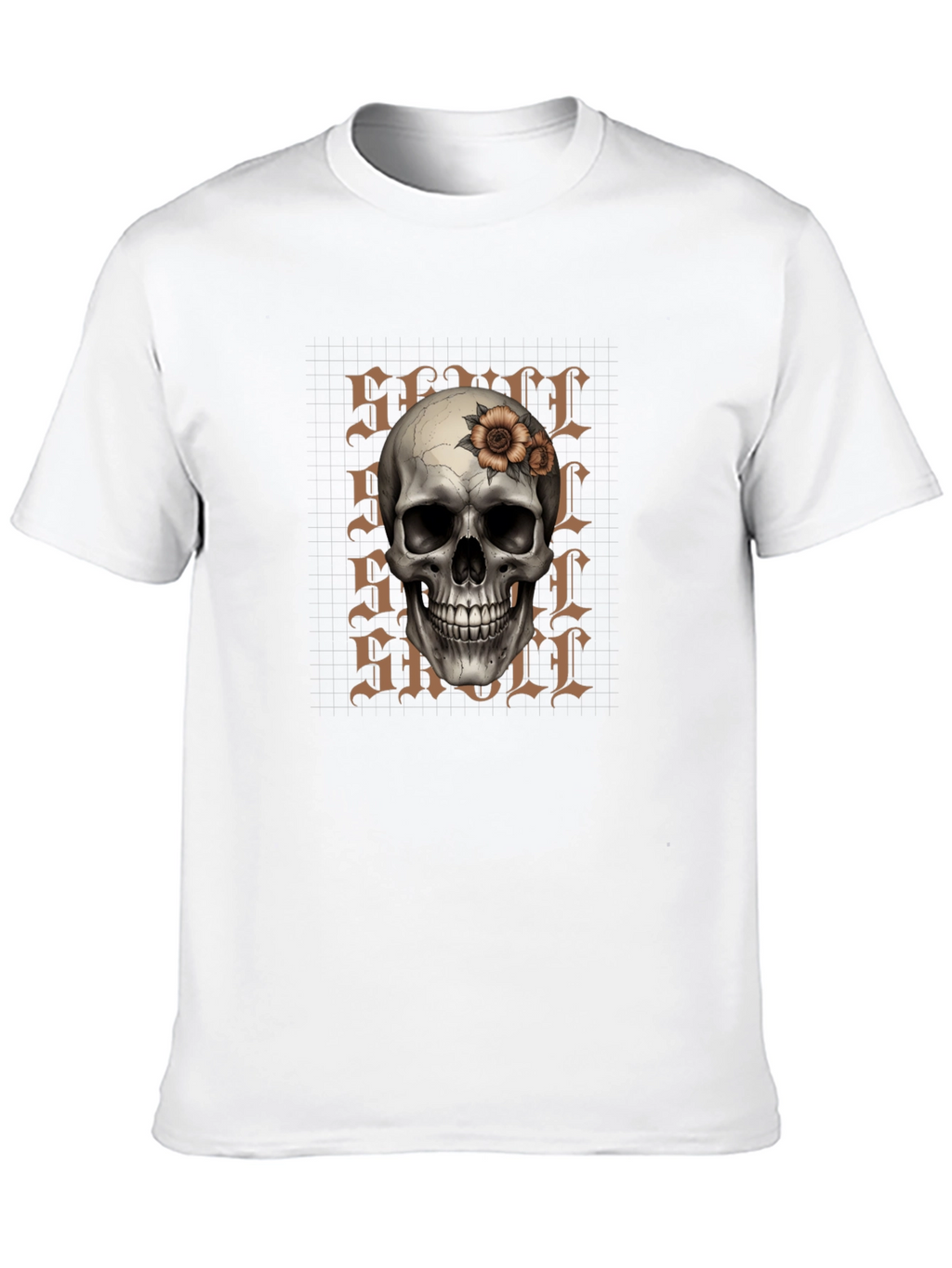 Skull and Flower Graphic Print T-Shirt