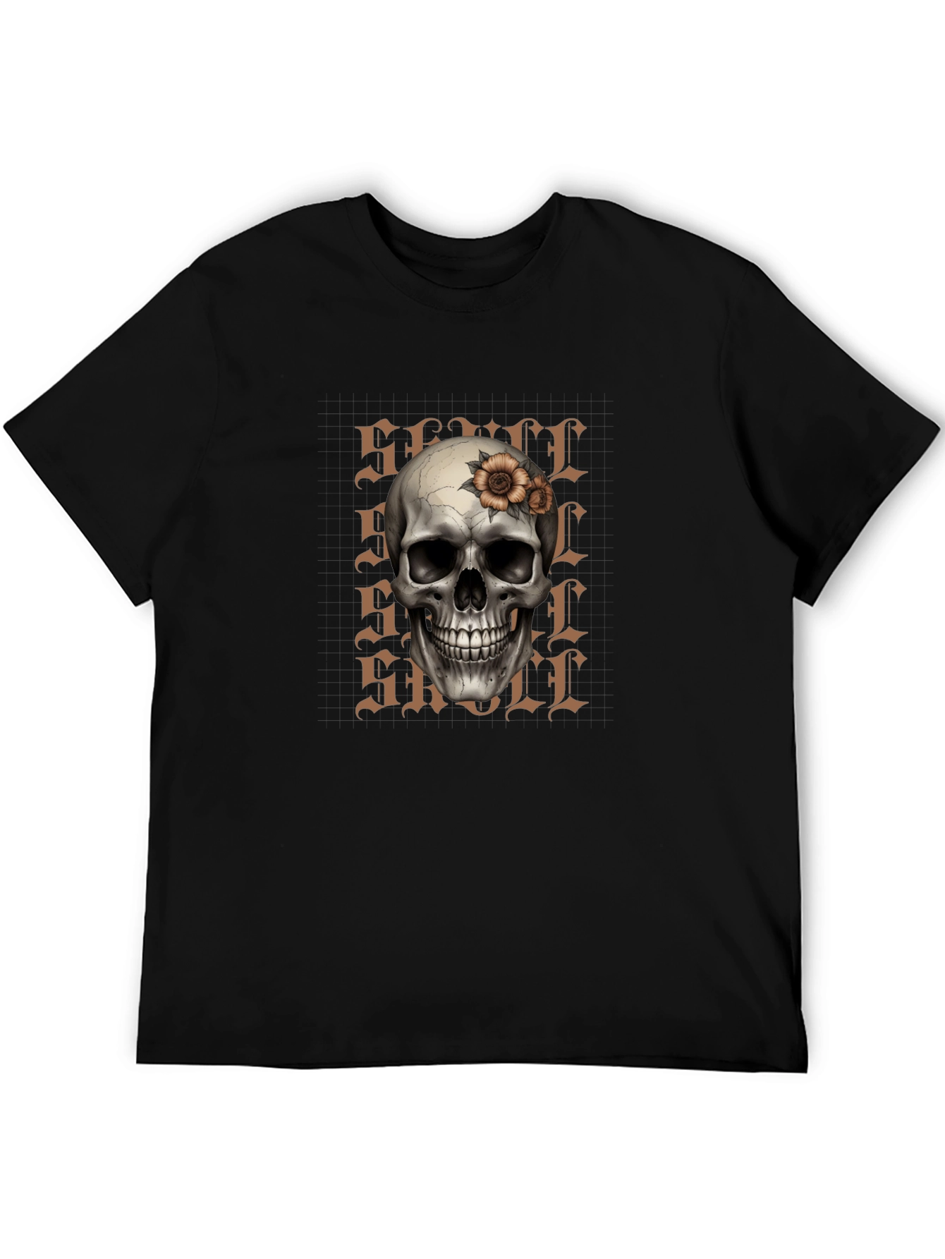 Skull and Flower Graphic Print T-Shirt