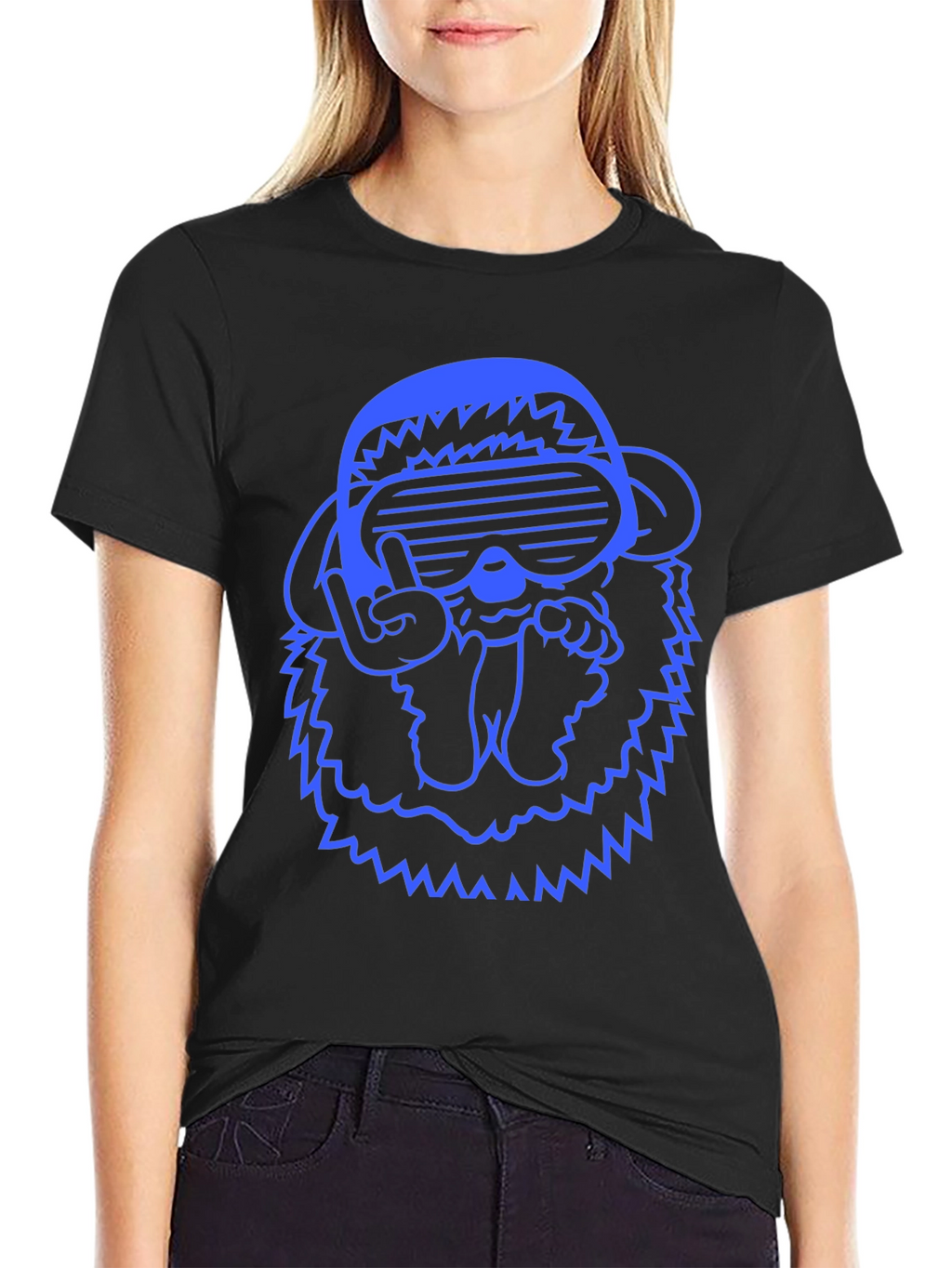 Cool Blue Monkey Graphic Tee - Black