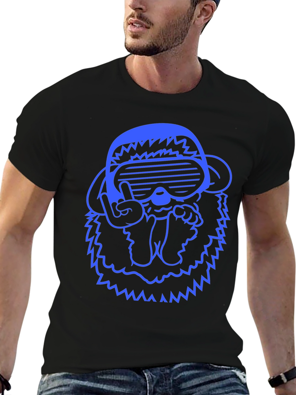 Cool Blue Monkey Graphic Tee - Black