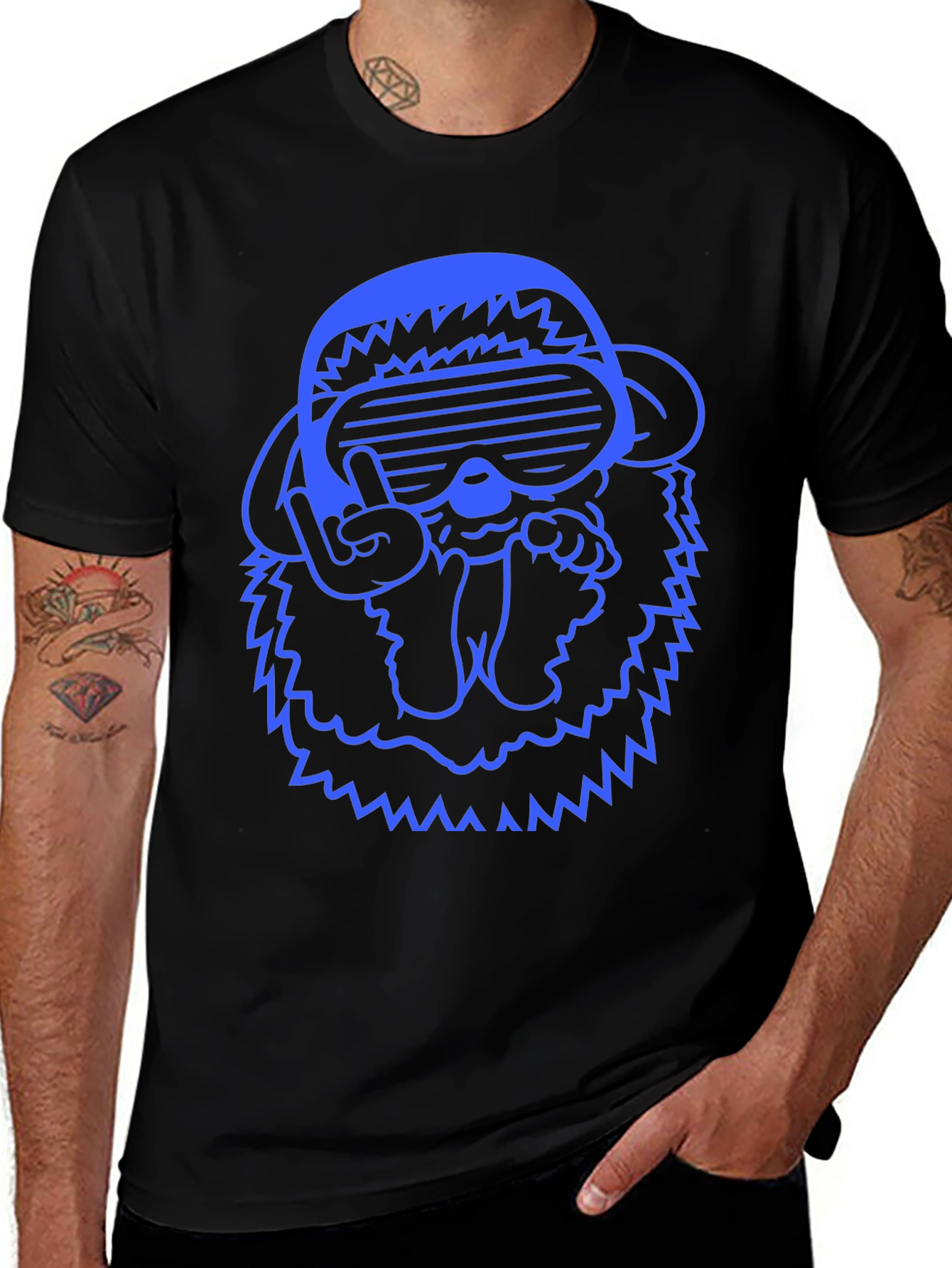 Cool Blue Monkey Graphic Tee - Black
