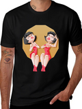 Gemini Twin Cartoon Graphic Tee - Zodiac Style