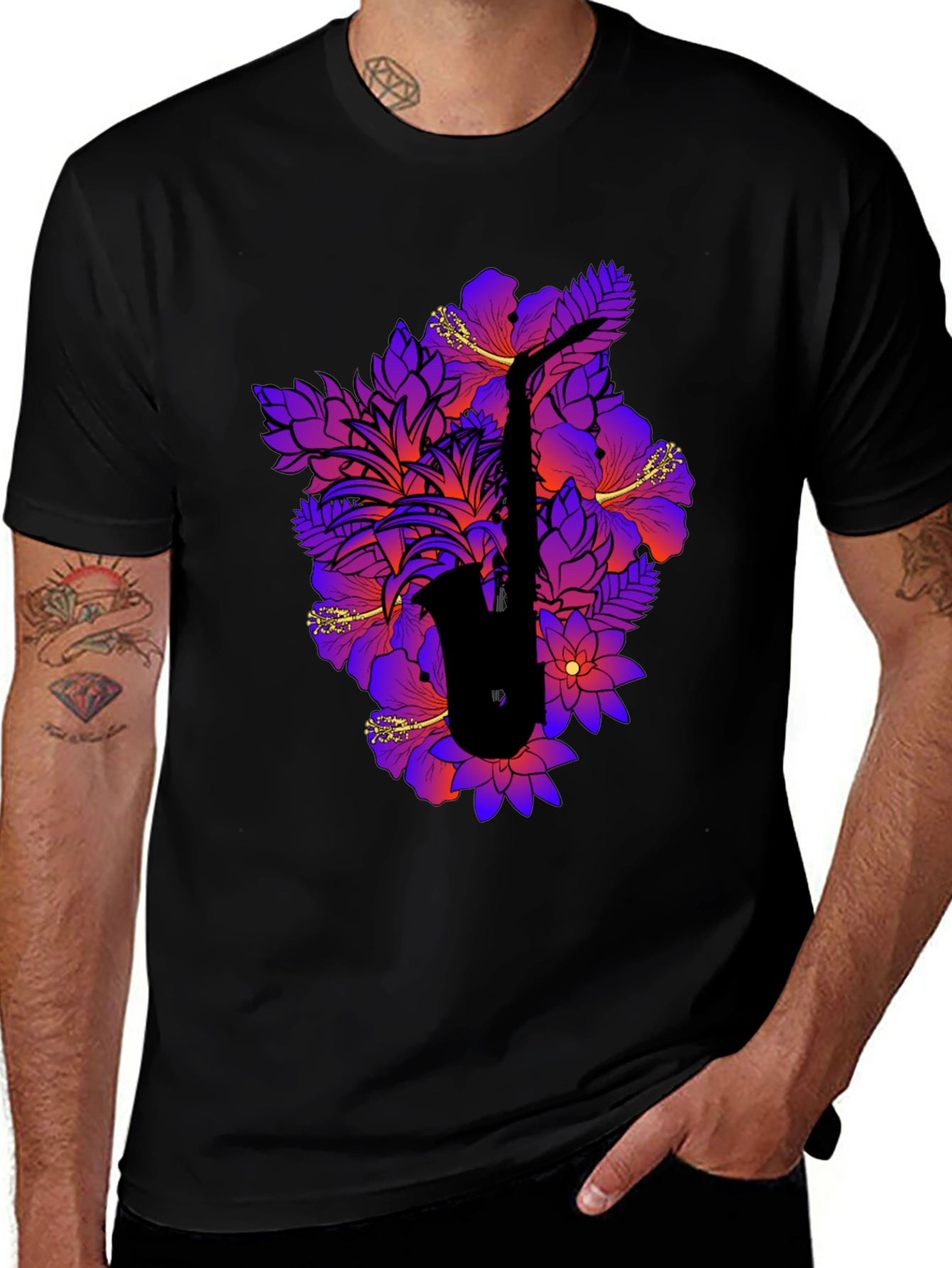 Floral Saxophone Graphic Tee - Stylish Music Shirt