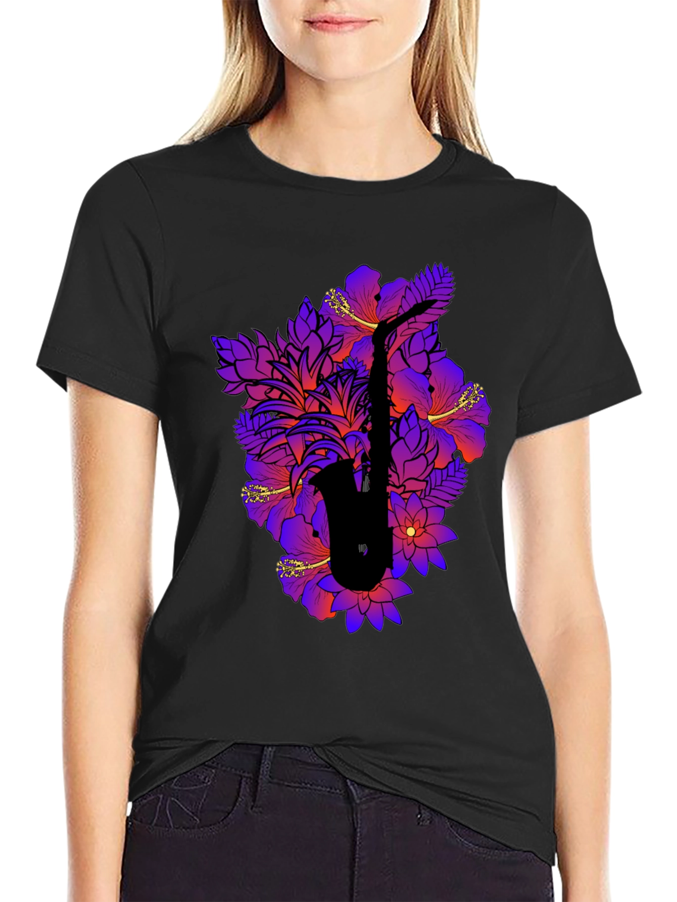 Floral Saxophone Graphic Tee - Stylish Music Shirt
