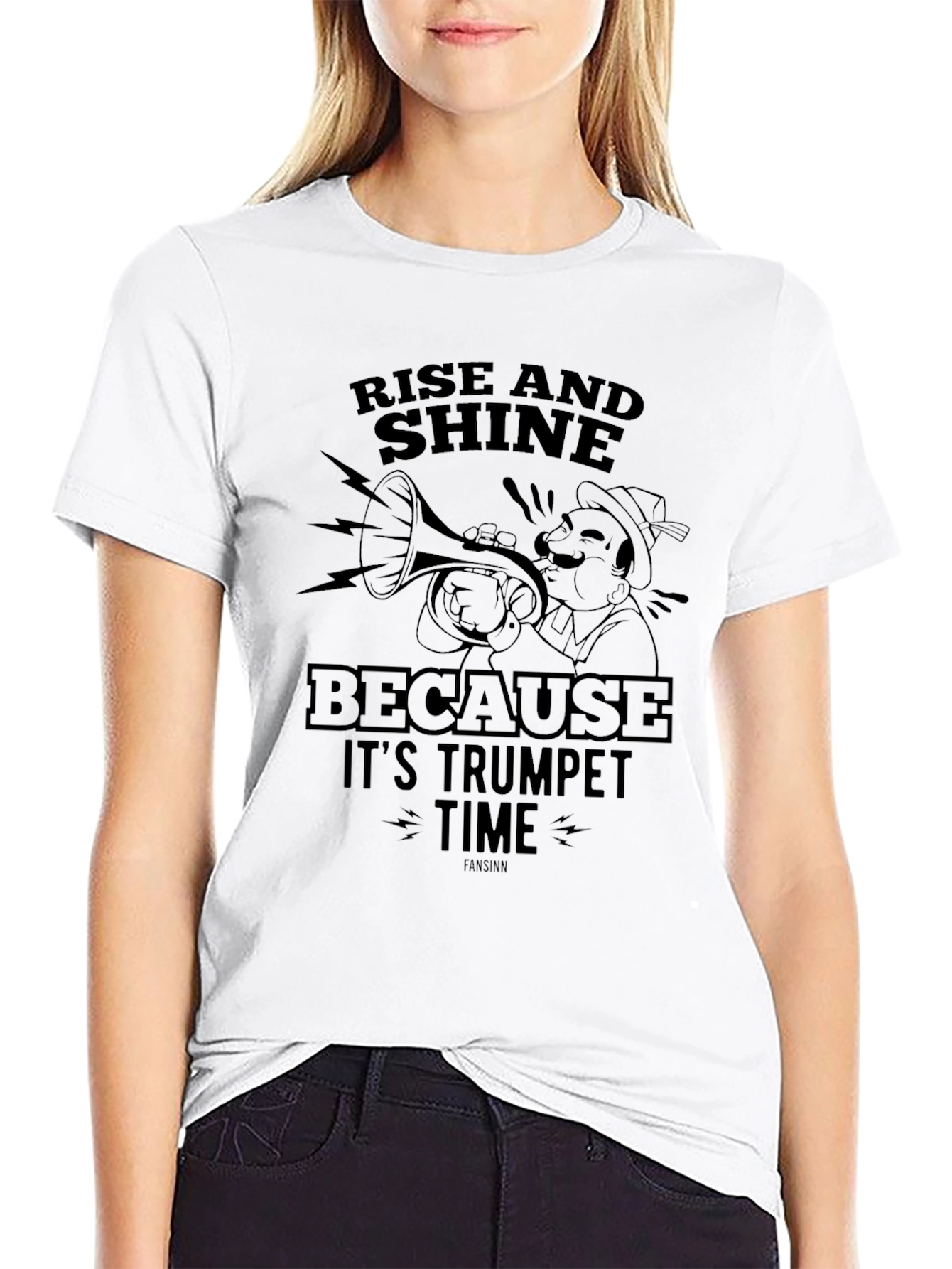 Rise and Shine Trumpet Time Black Graphic Tee