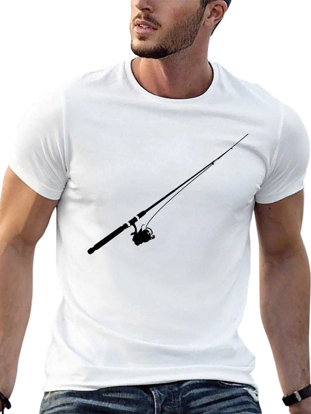 Fishing Rod Graphic Tee - Black Casual T-Shirt
