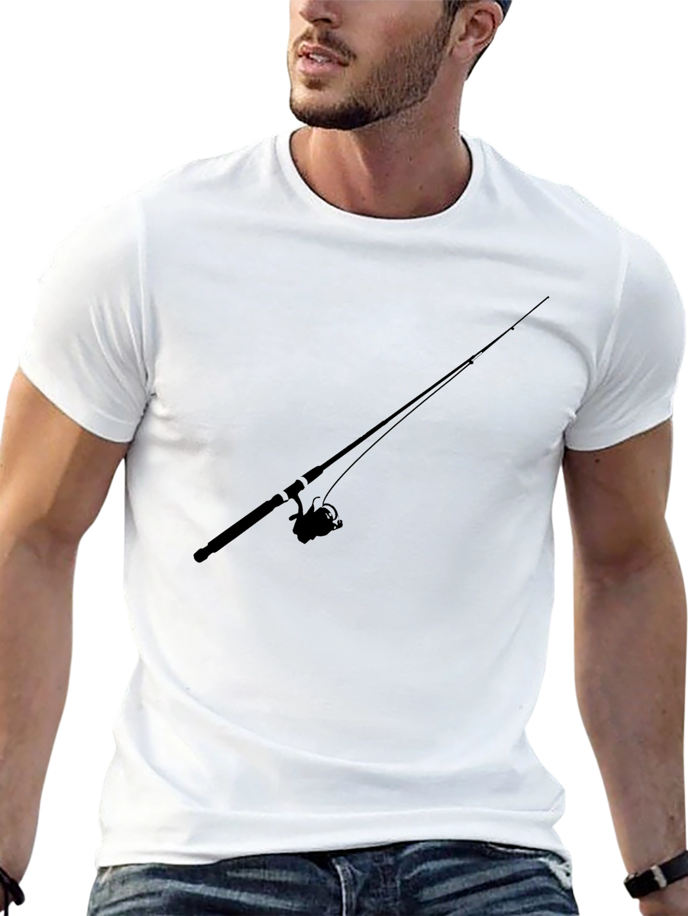 Fishing Rod Graphic Tee - Black Casual T-Shirt