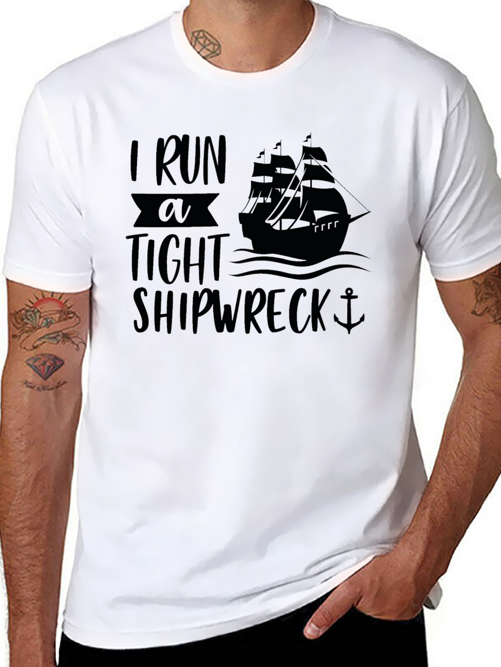 I Run A Tight Shipwreck Black Graphic T-Shirt