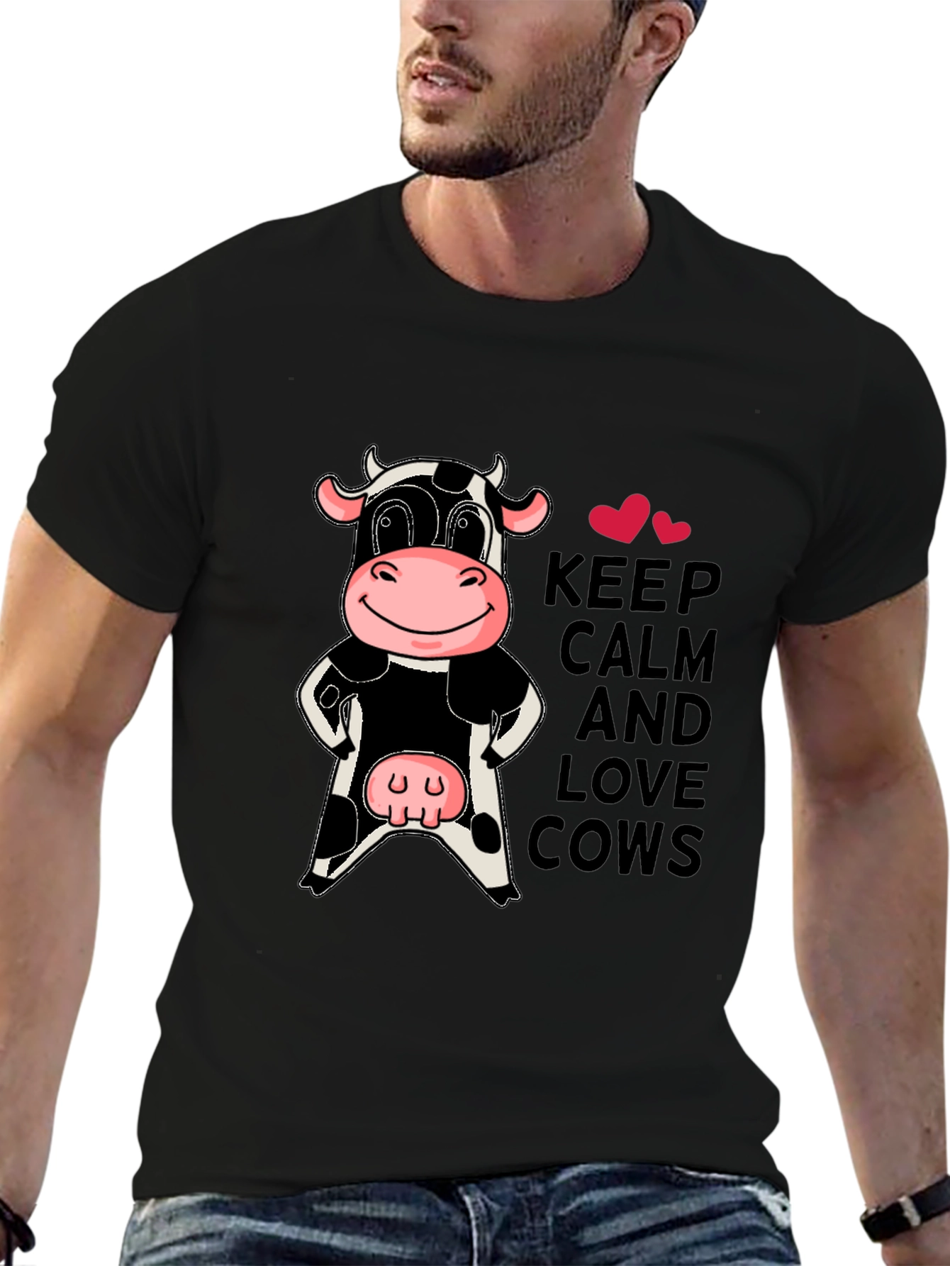 Keep Calm & Love Cows Black T-Shirt