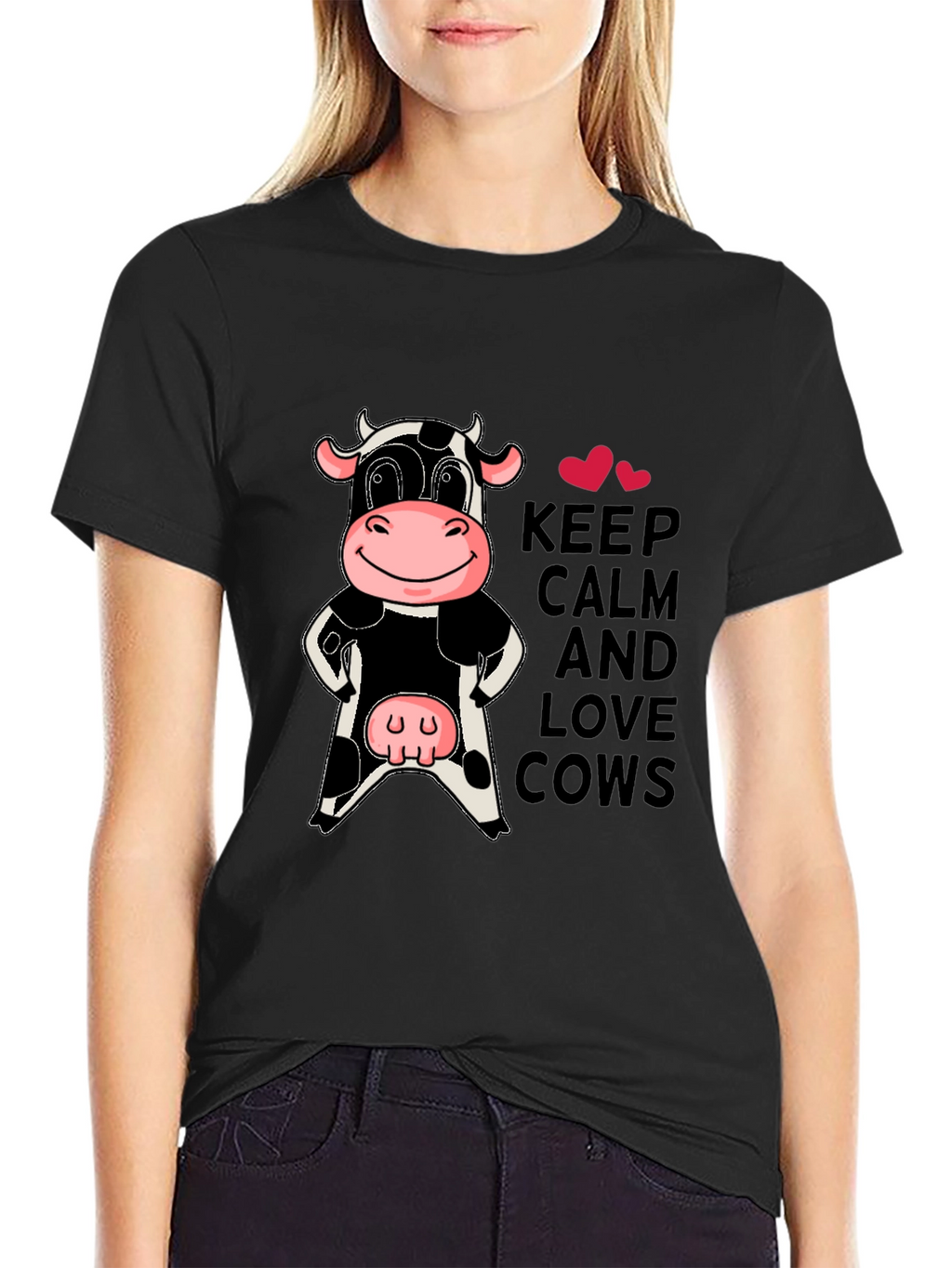 Keep Calm & Love Cows Black T-Shirt