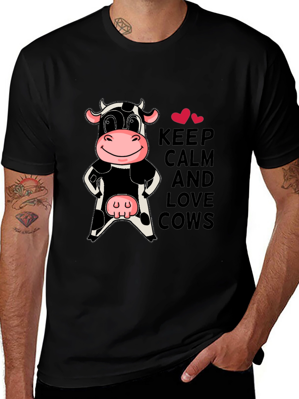 Keep Calm & Love Cows Black T-Shirt
