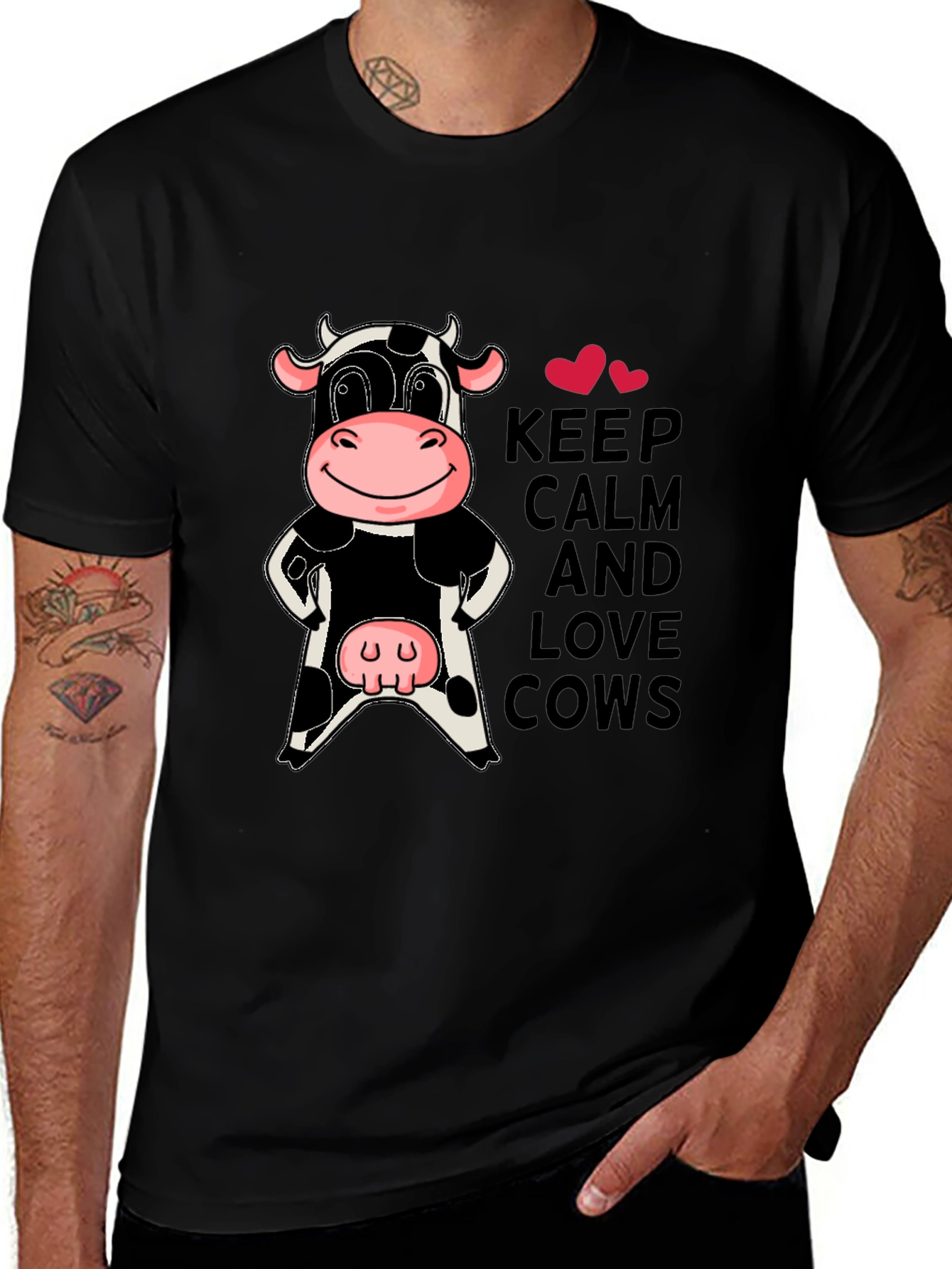 Keep Calm & Love Cows Black T-Shirt
