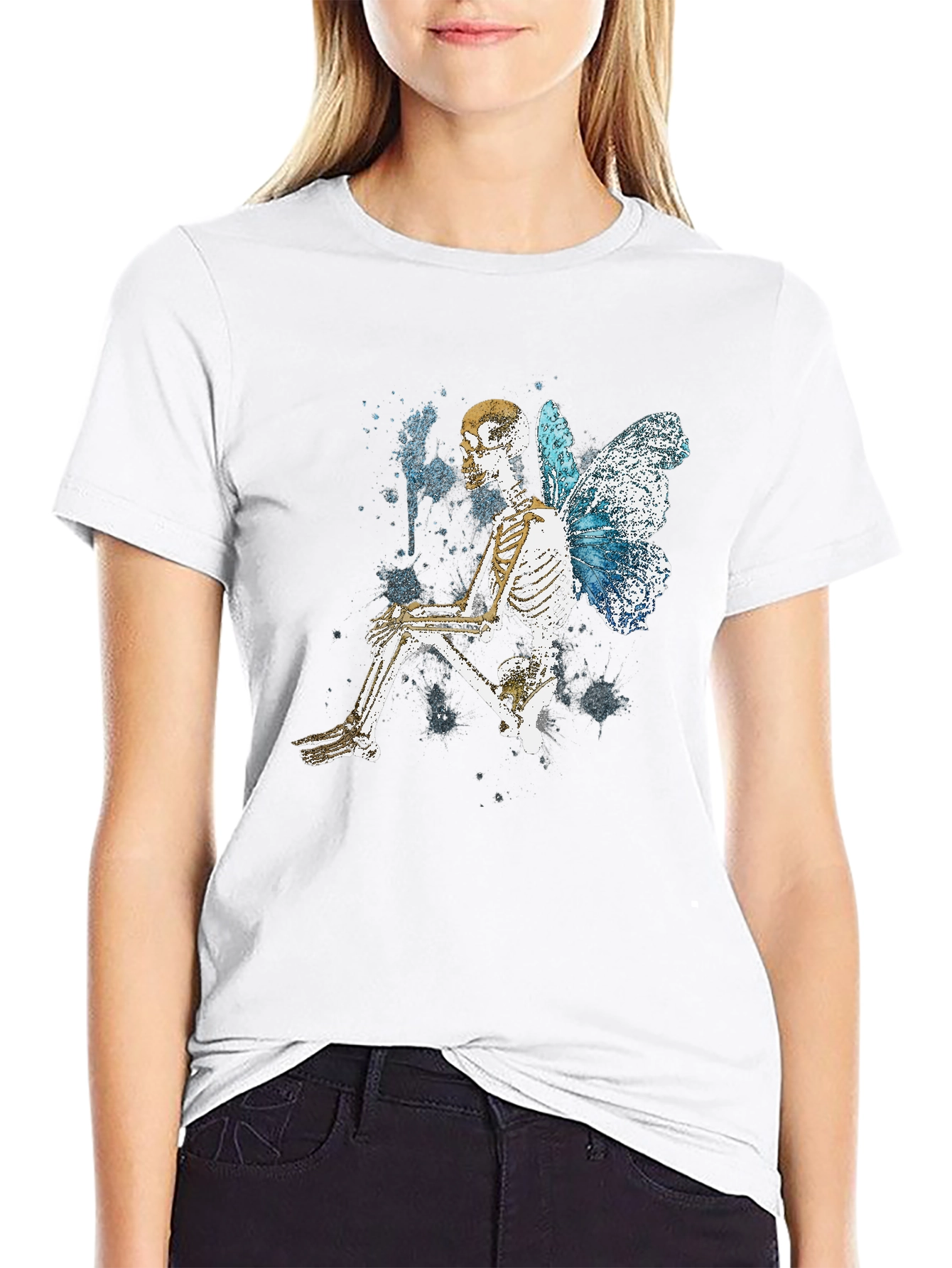 Butterfly Skeleton Graphic Tee - Trendy Gothic Style