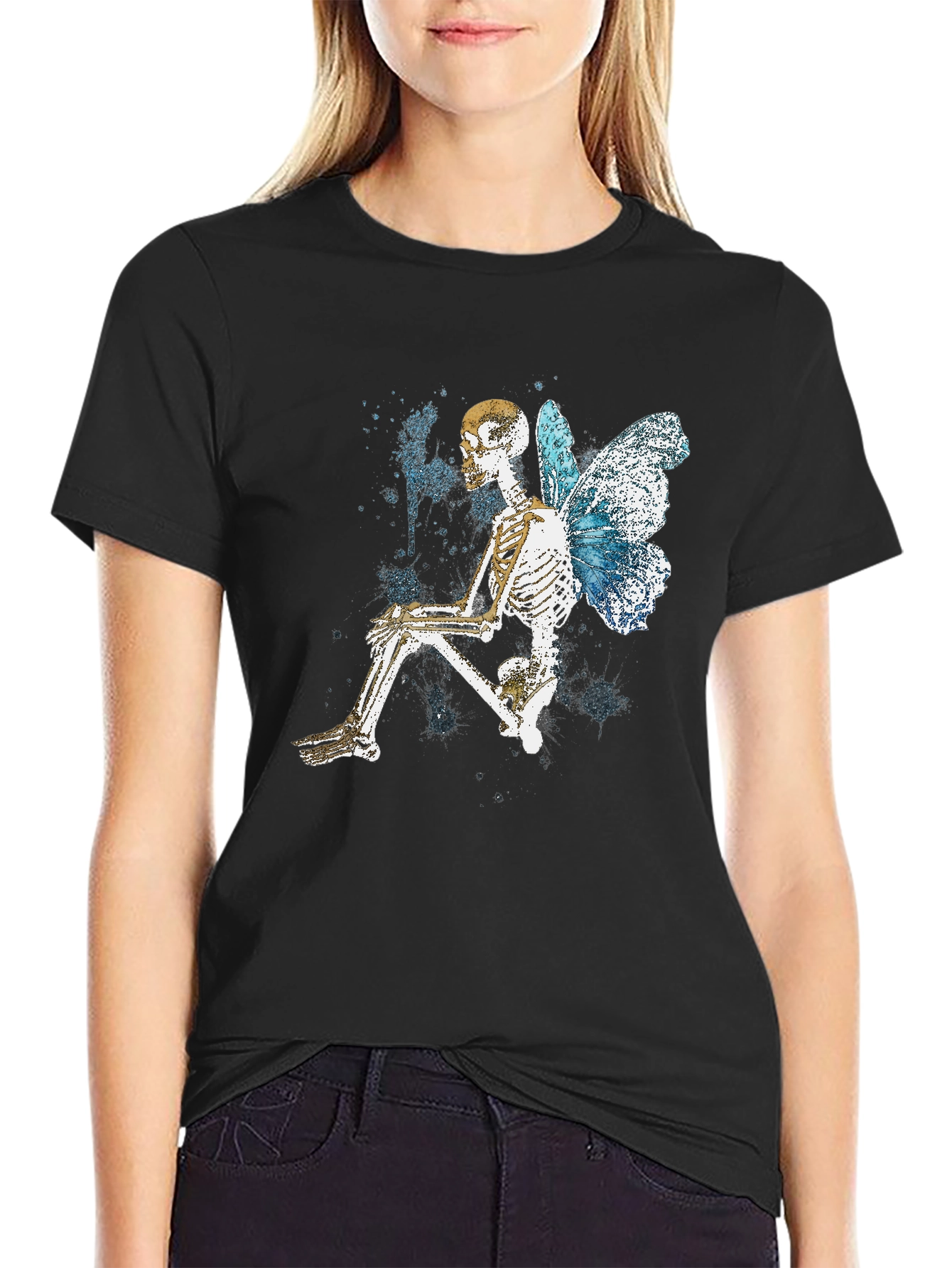 Butterfly Skeleton Graphic Tee - Trendy Gothic Style