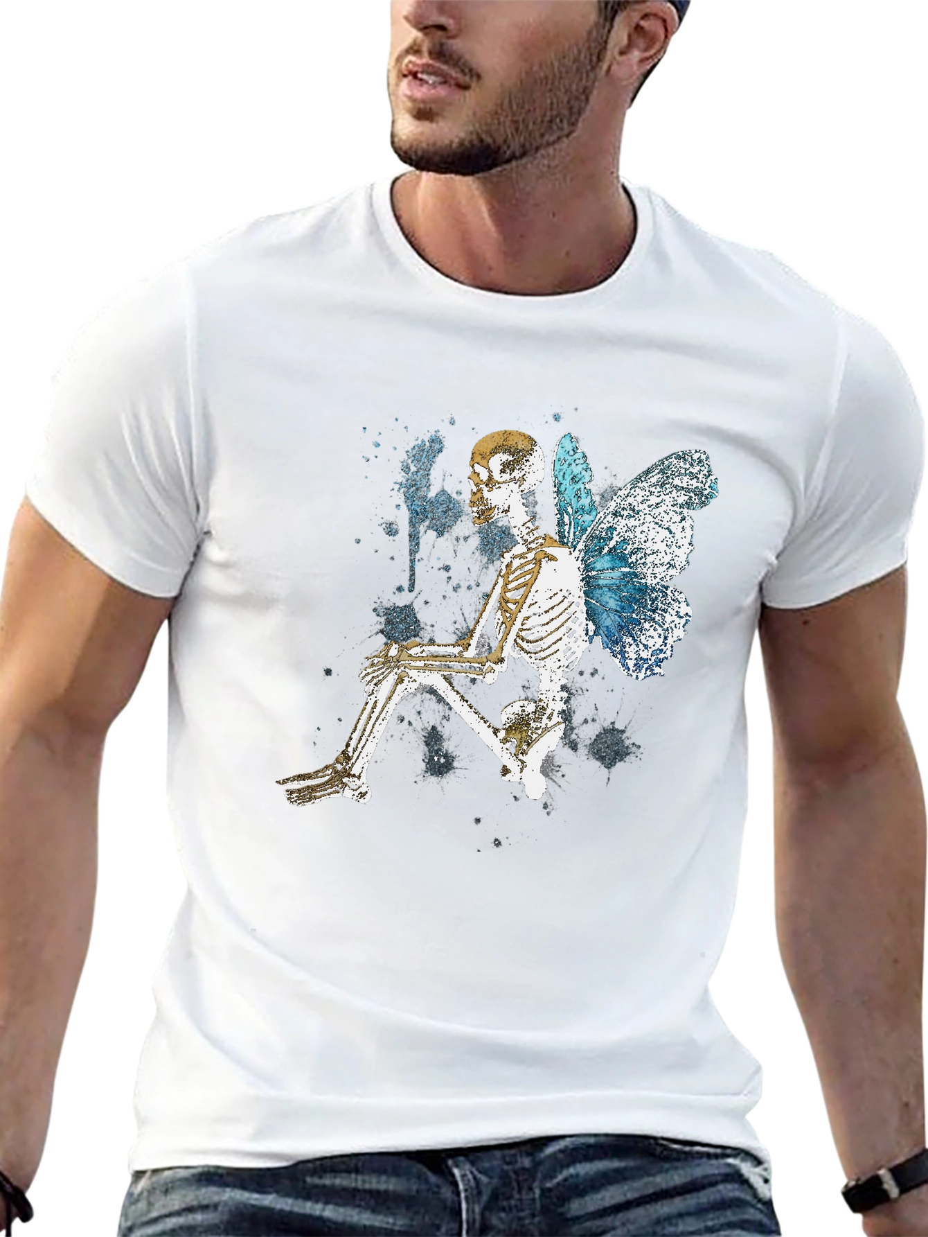 Butterfly Skeleton Graphic Tee - Trendy Gothic Style