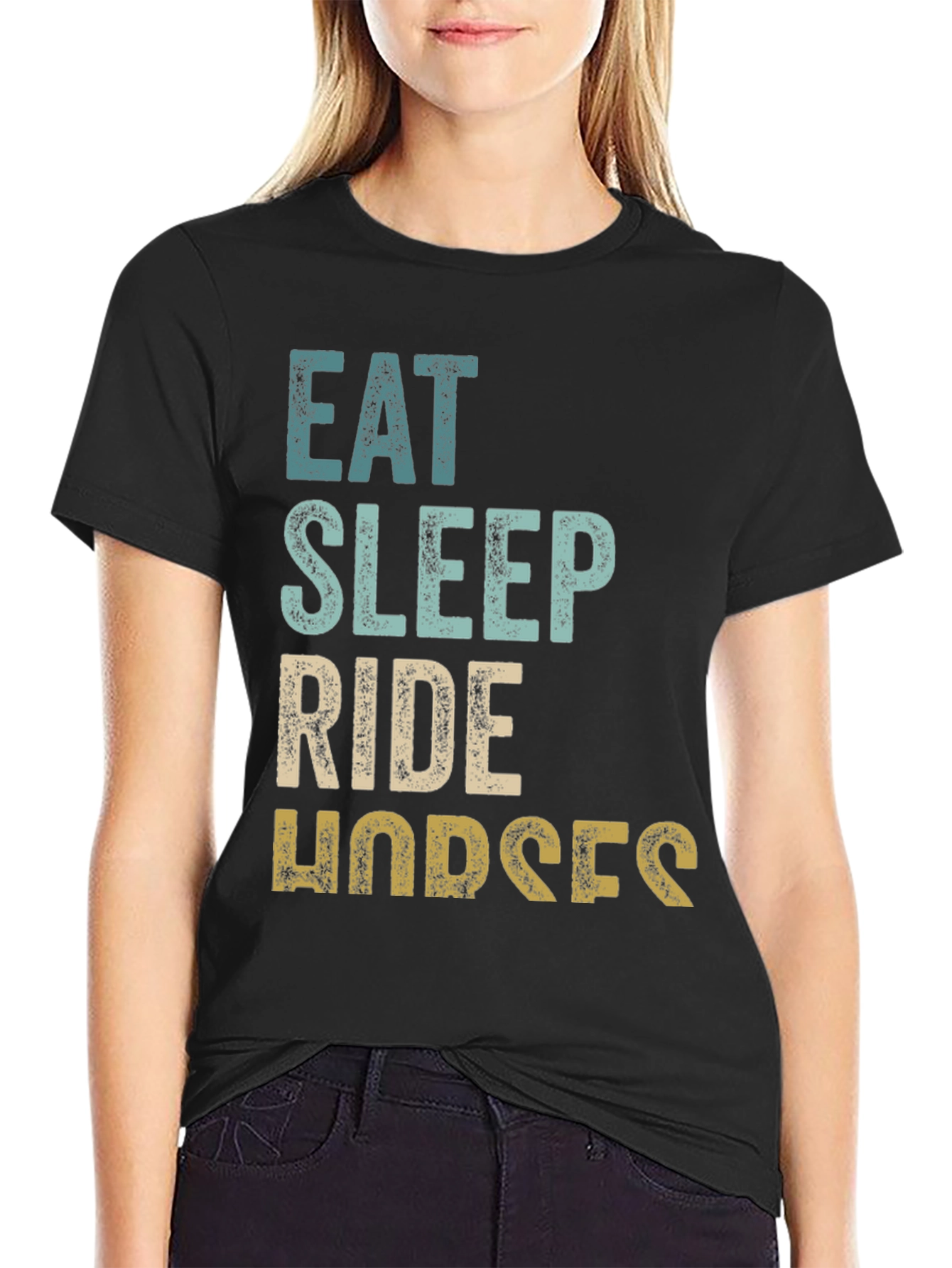 Eat Sleep Ride Horses Black T-Shirt