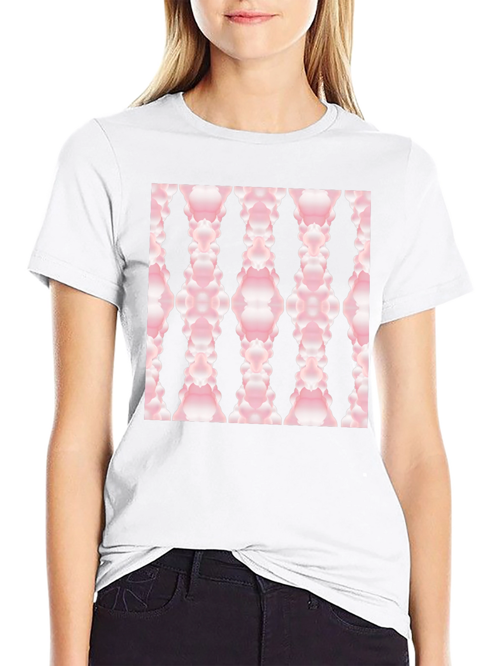 Modern Pink Cloud Pattern Black T-Shirt