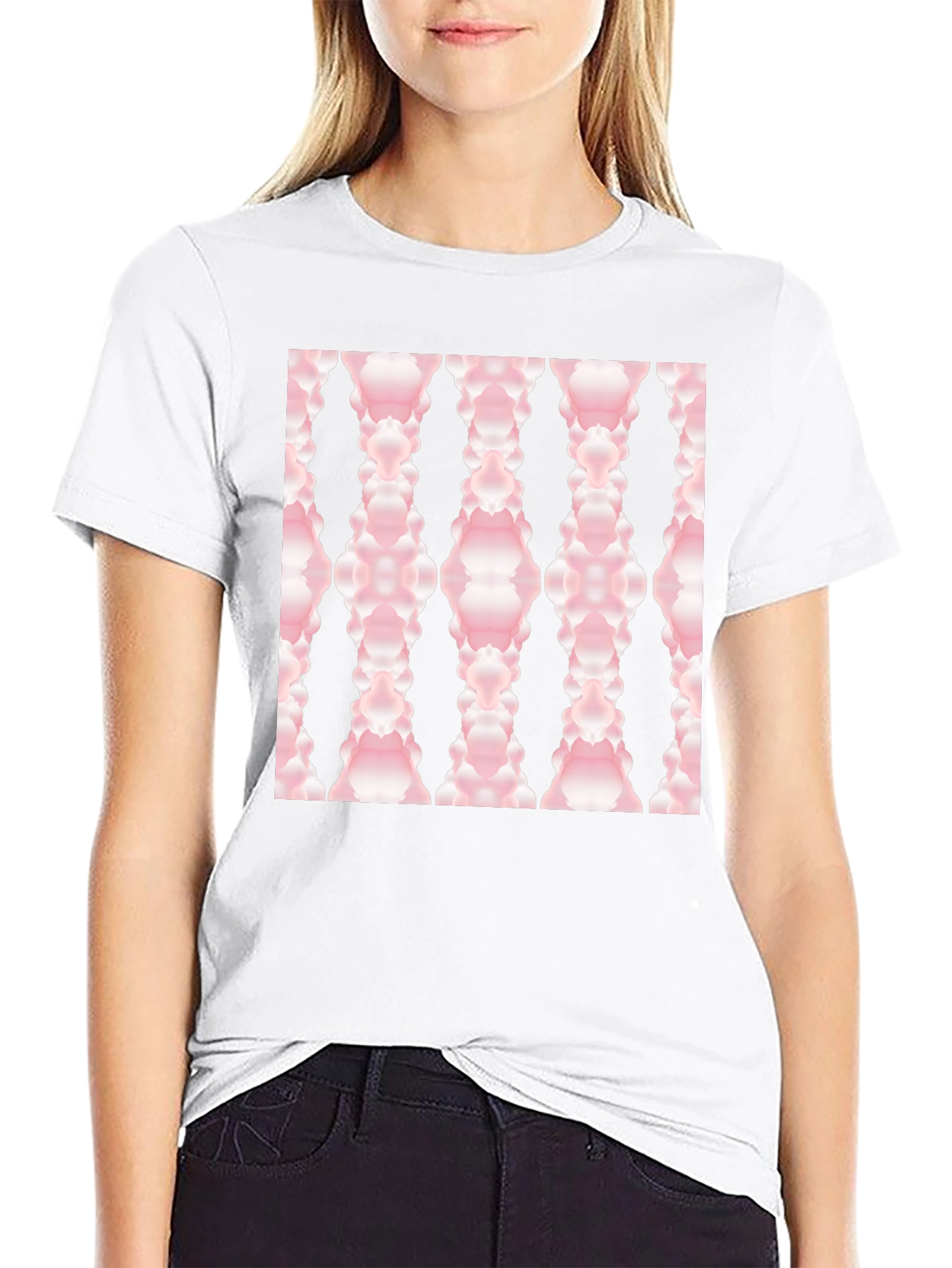 Modern Pink Cloud Pattern Black T-Shirt