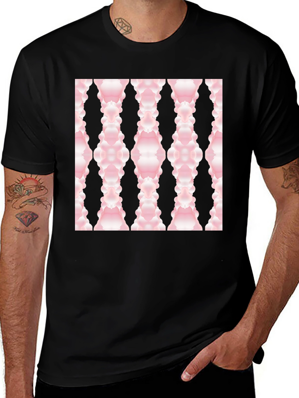 Modern Pink Cloud Pattern Black T-Shirt