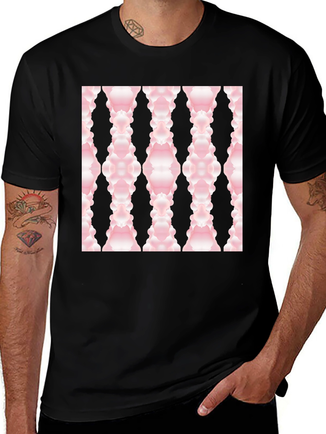 Modern Pink Cloud Pattern Black T-Shirt