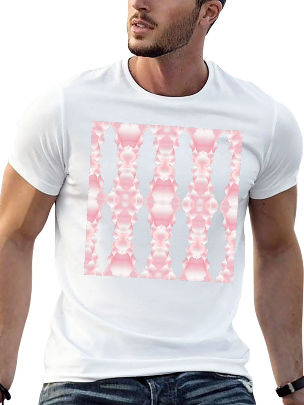Modern Pink Cloud Pattern Black T-Shirt