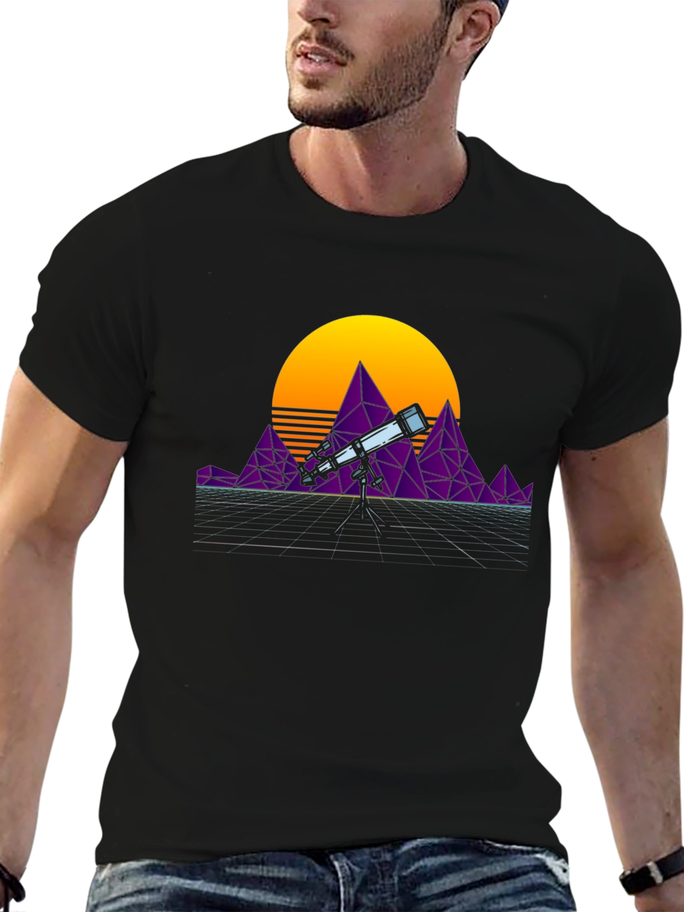Retro Telescope T-Shirt - Synthwave Design