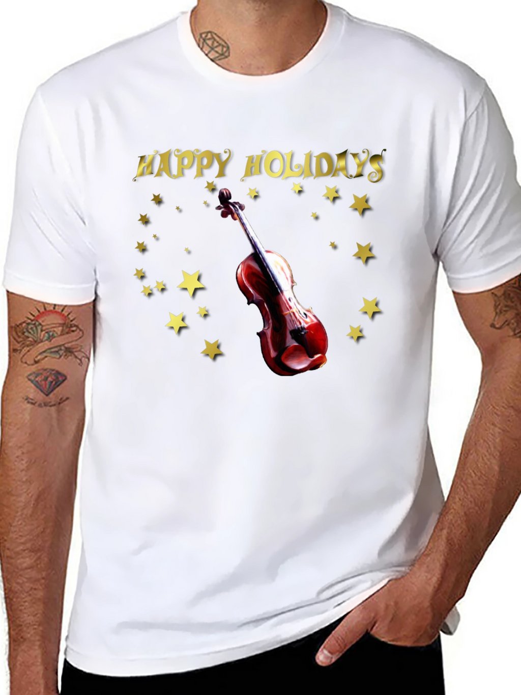 Happy Holidays Violin Starry T-Shirt