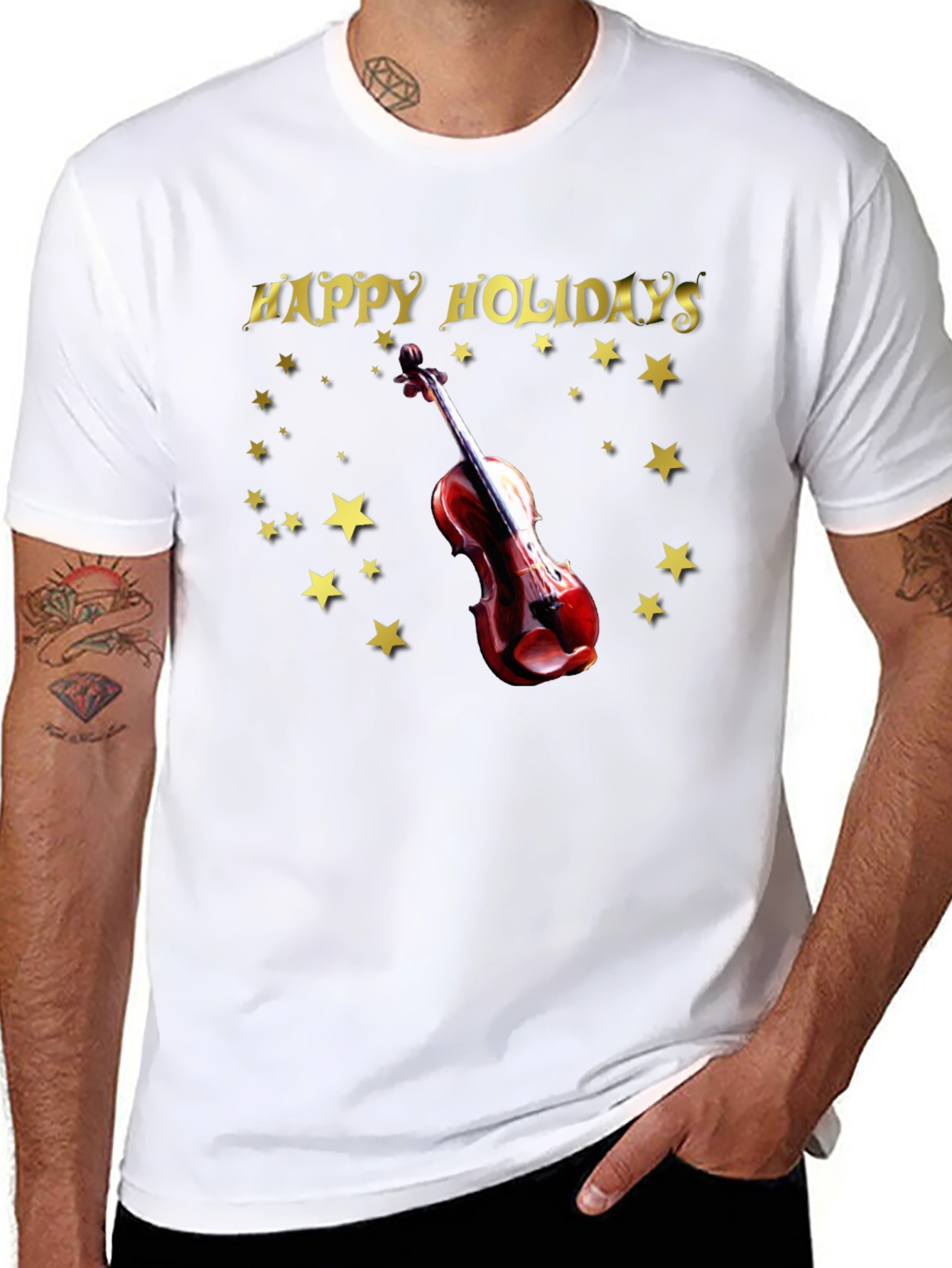 Happy Holidays Violin Starry T-Shirt